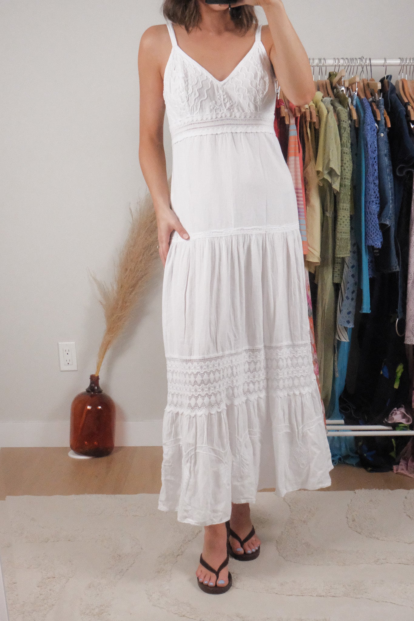 Made in Peru x Vintage x Cotton Textured Maxi Dress (M)