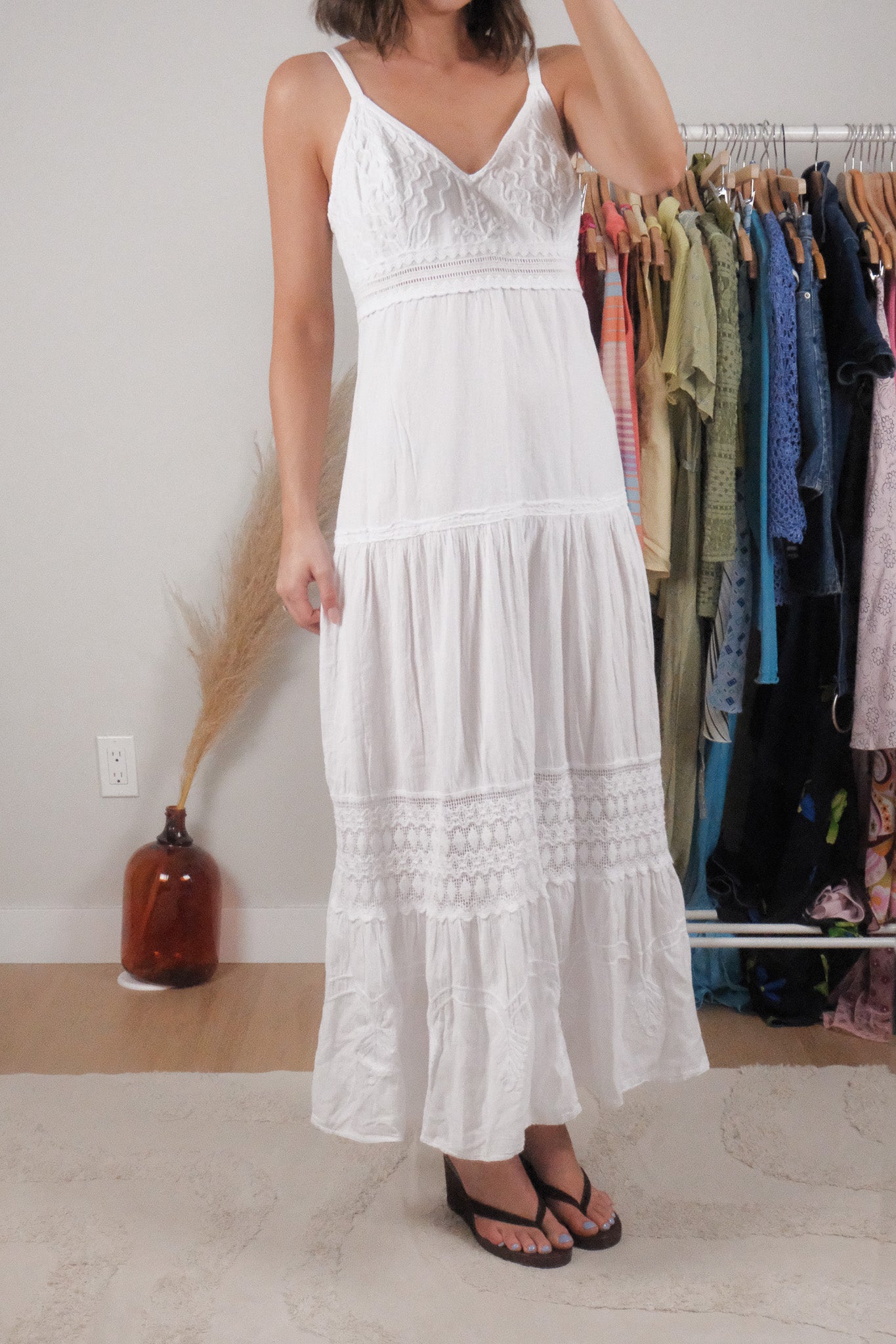 Made in Peru x Vintage x Cotton Textured Maxi Dress (M)