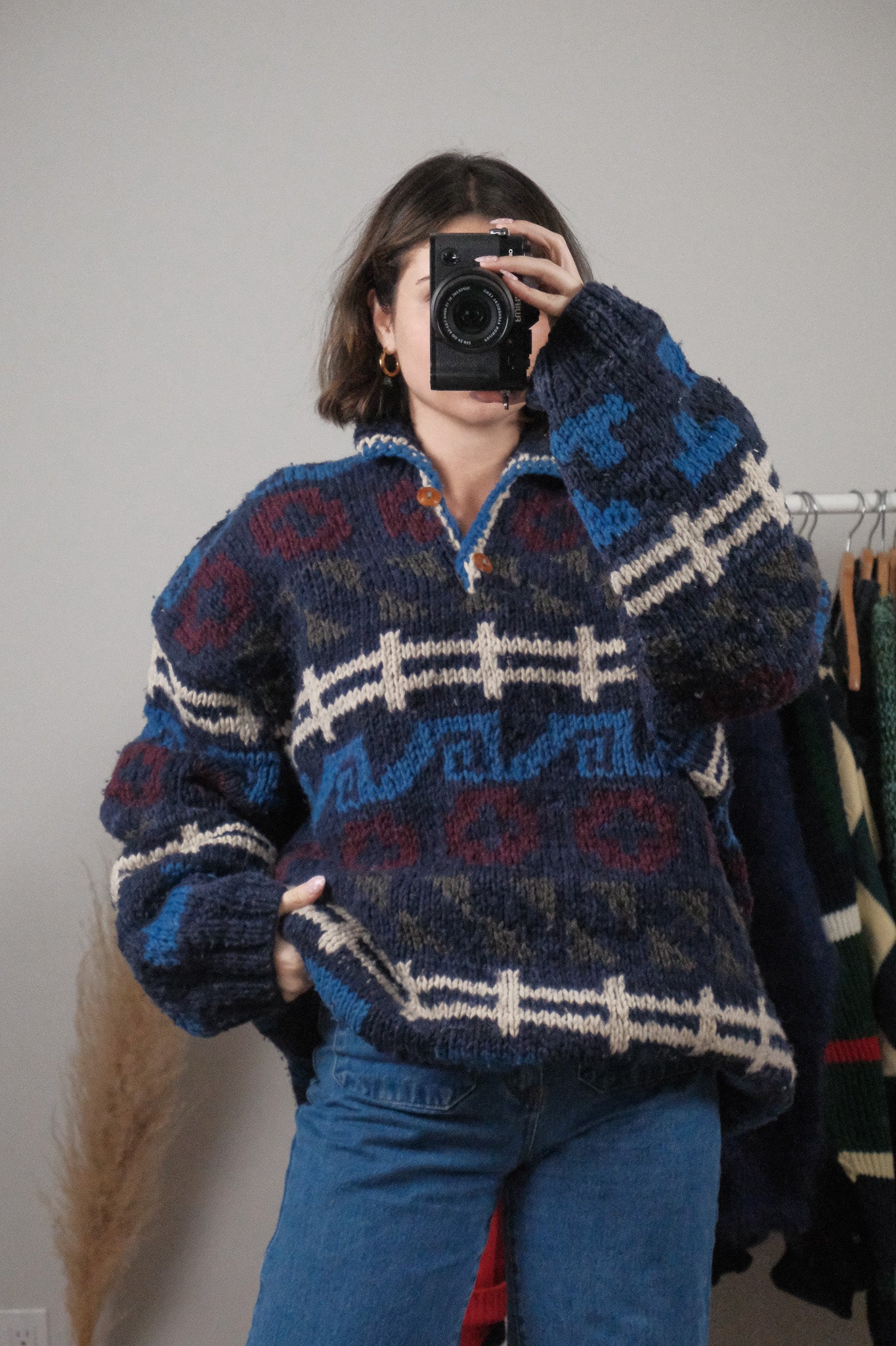 Vintage x Wool Chunky Patterned Collared Knit (2XL-3XL)