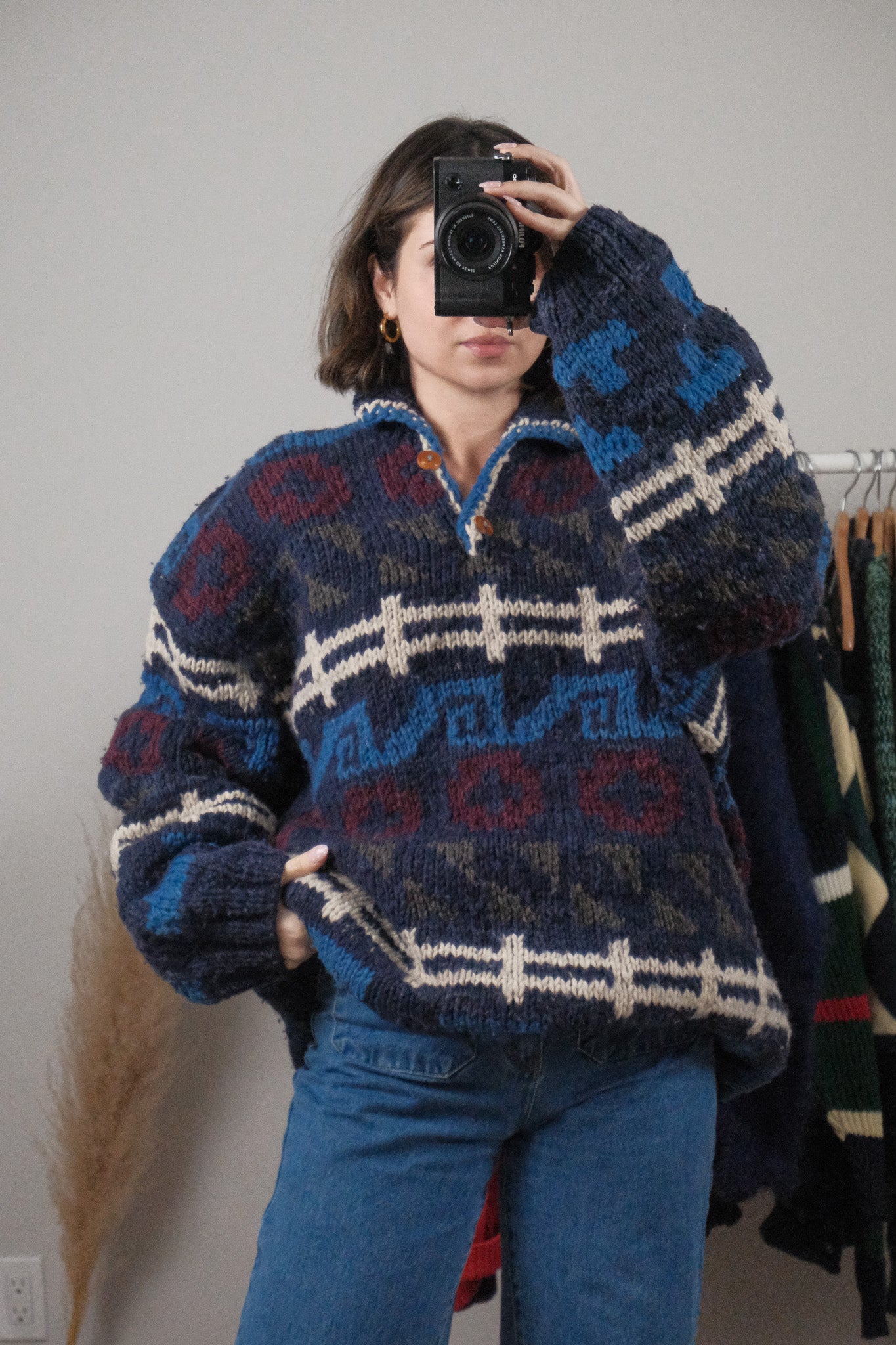 Vintage x Wool Chunky Patterned Collared Knit (2XL-3XL)