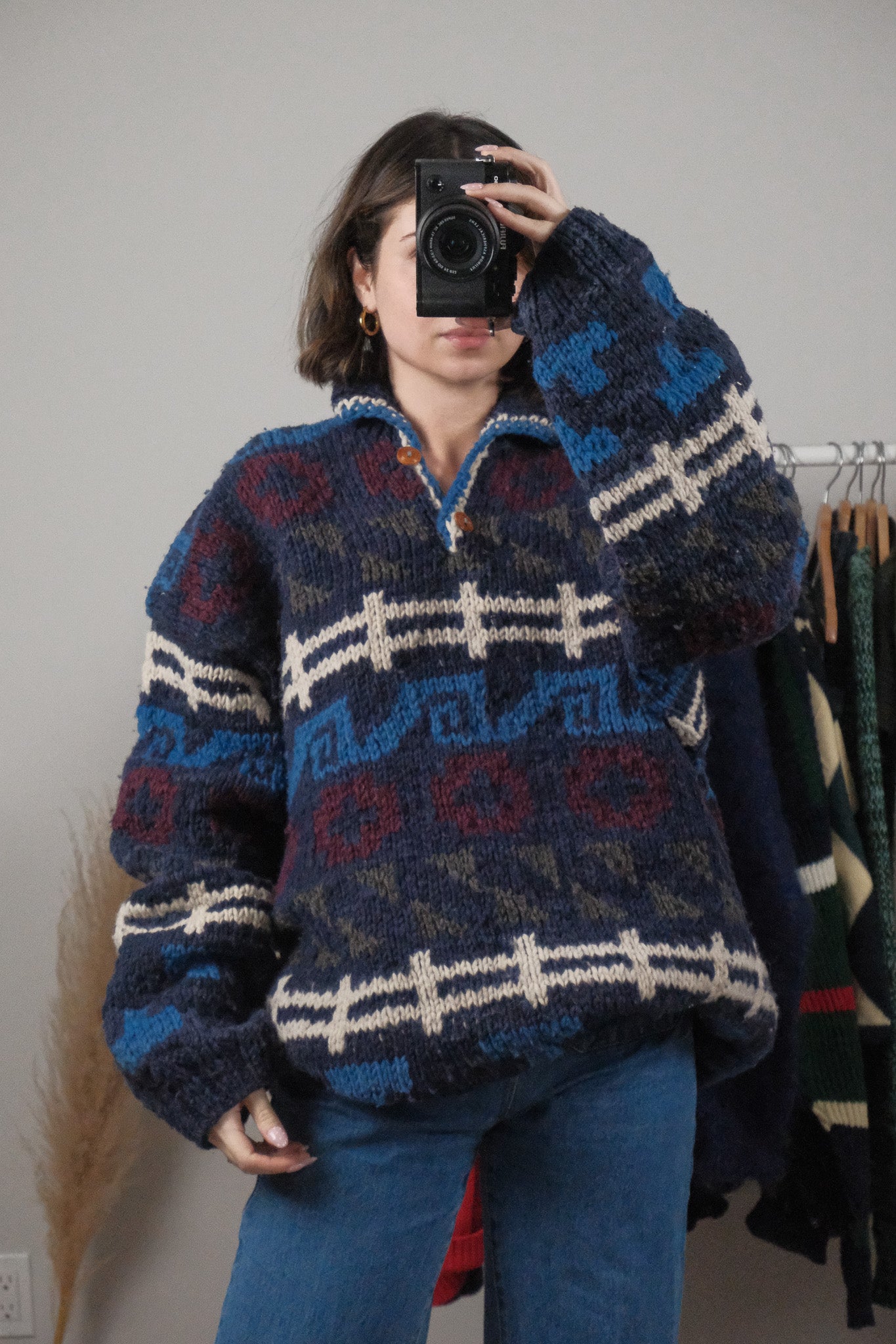 Vintage x Wool Chunky Patterned Collared Knit (2XL-3XL)