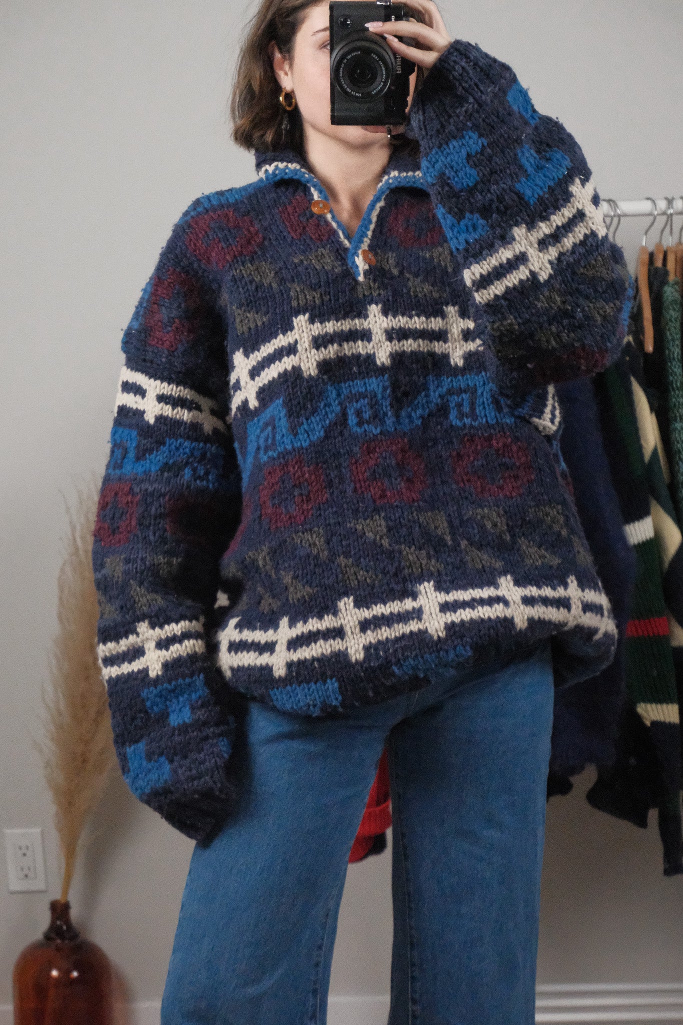 Vintage x Wool Chunky Patterned Collared Knit (2XL-3XL)