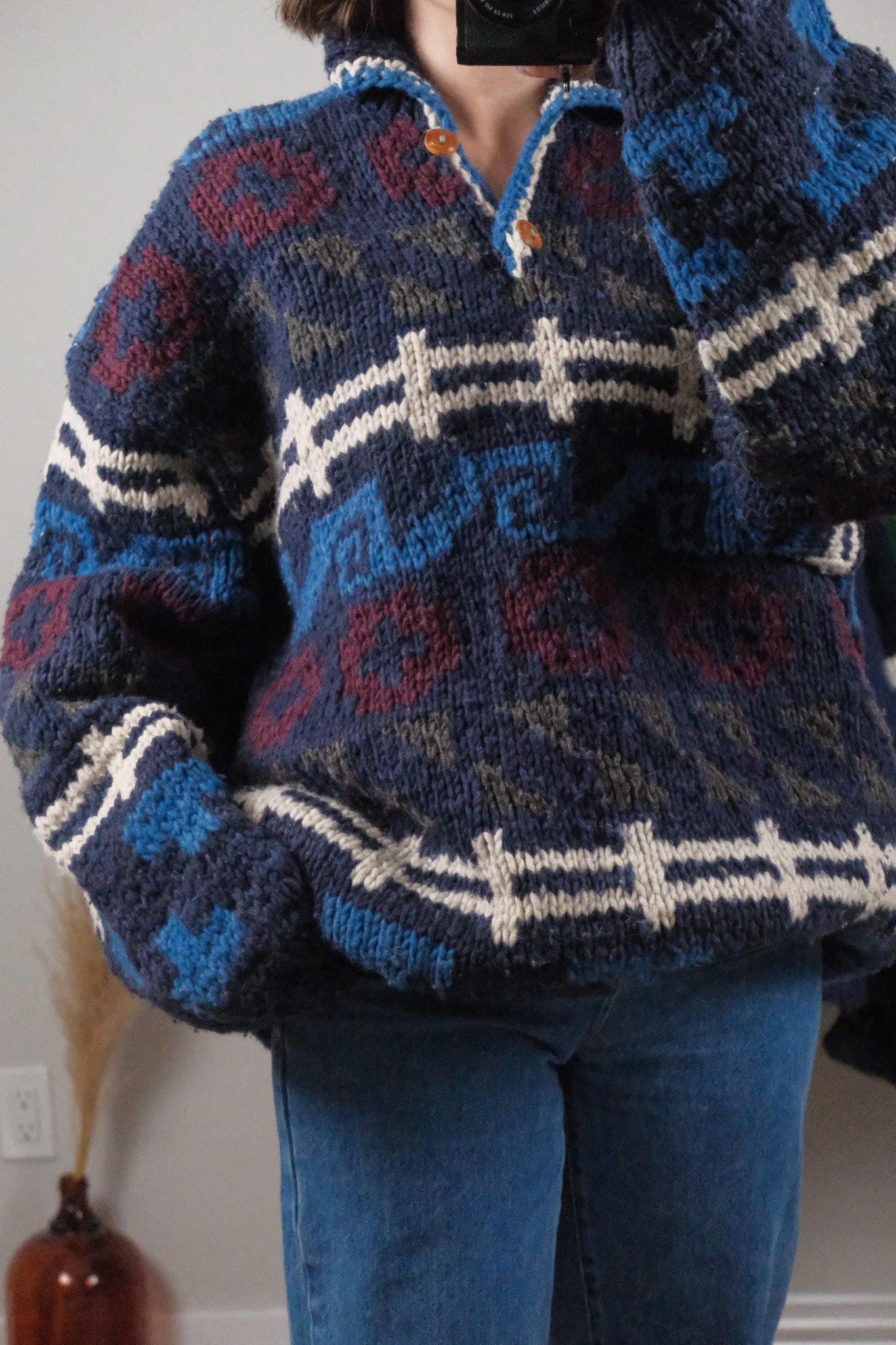 Vintage x Wool Chunky Patterned Collared Knit (2XL-3XL)