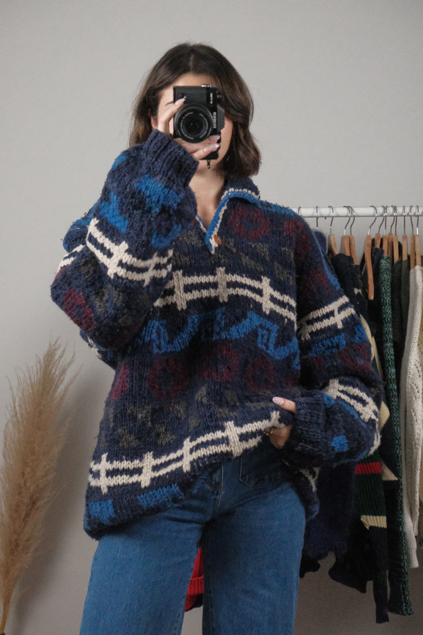 Vintage x Wool Chunky Patterned Collared Knit (2XL-3XL)