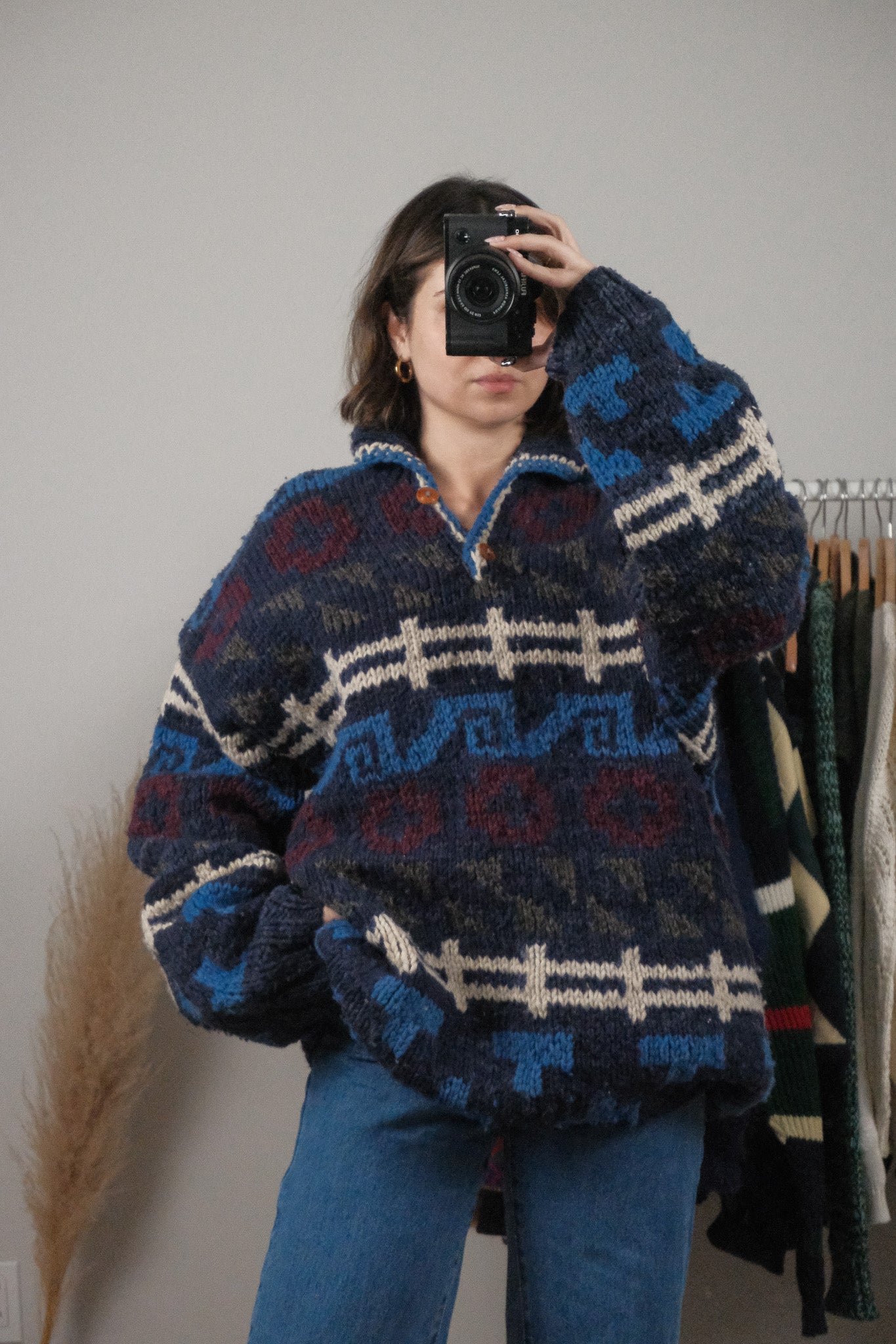 Vintage x Wool Chunky Patterned Collared Knit (2XL-3XL)