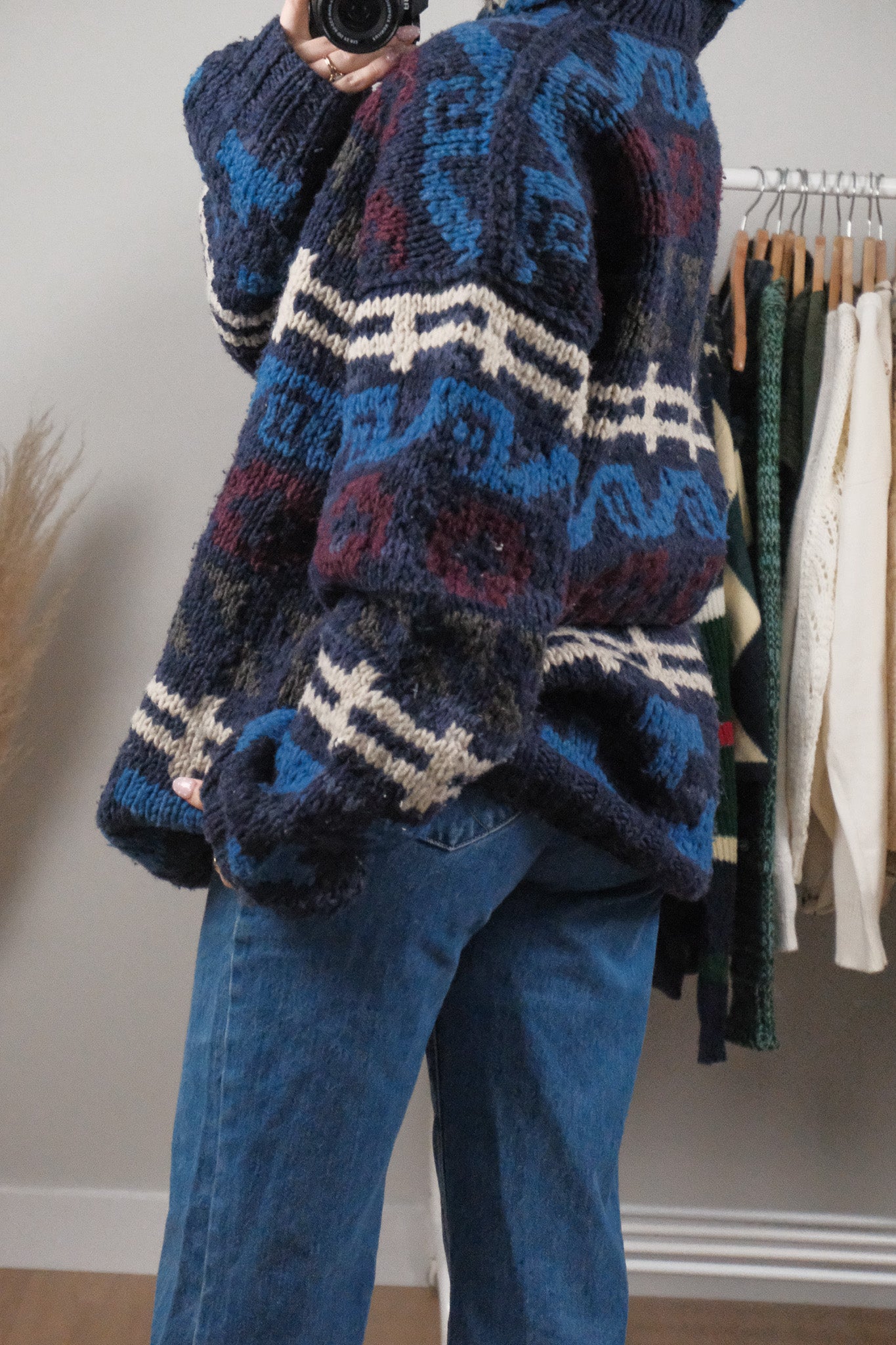 Vintage x Wool Chunky Patterned Collared Knit (2XL-3XL)