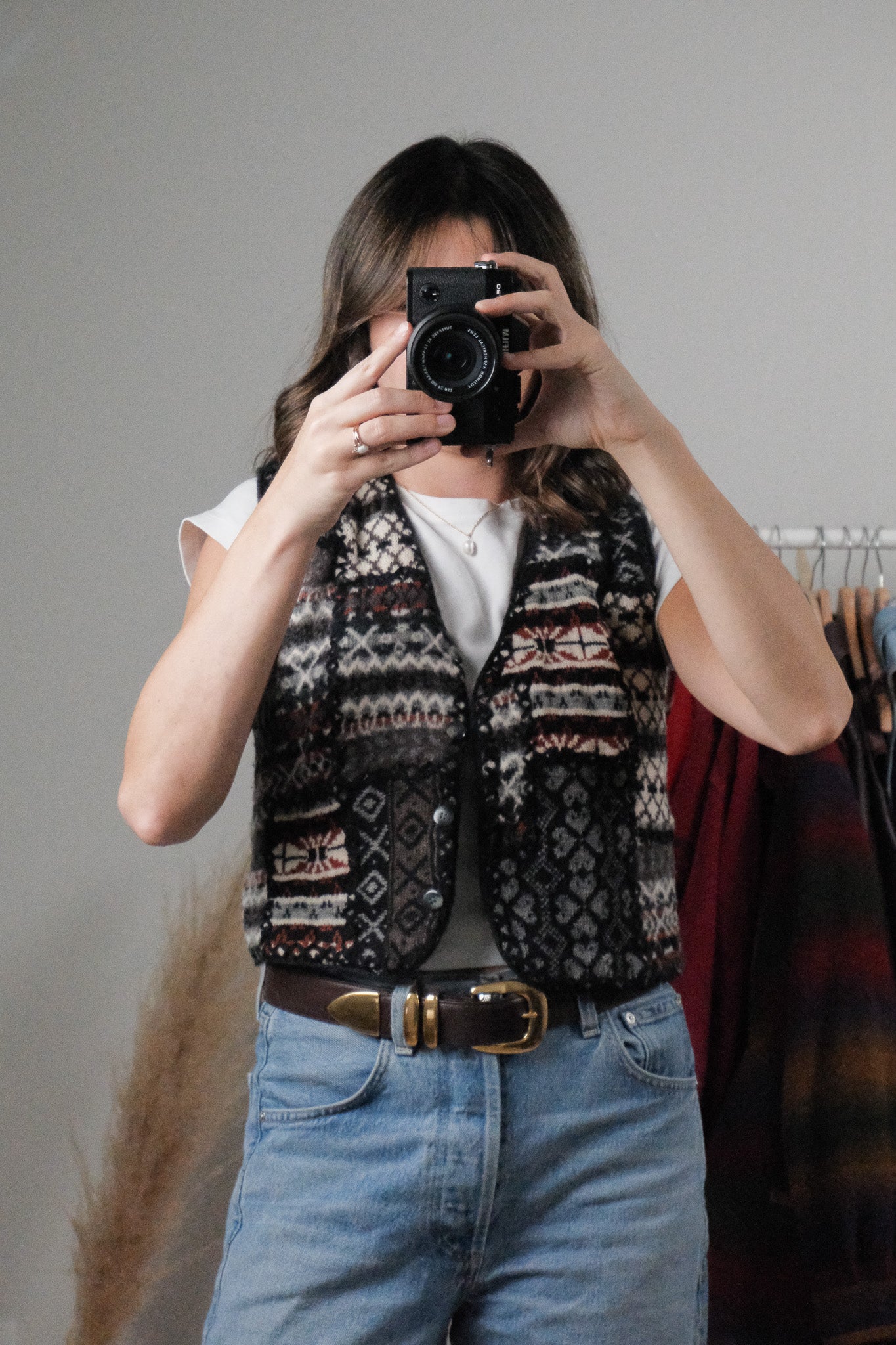 Vintage x Wool Patterned Cropped Vest (S)