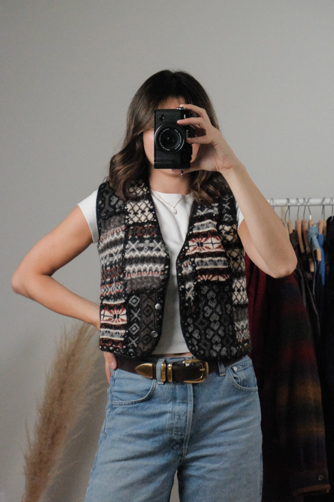 Vintage x Wool Patterned Cropped Vest (S)