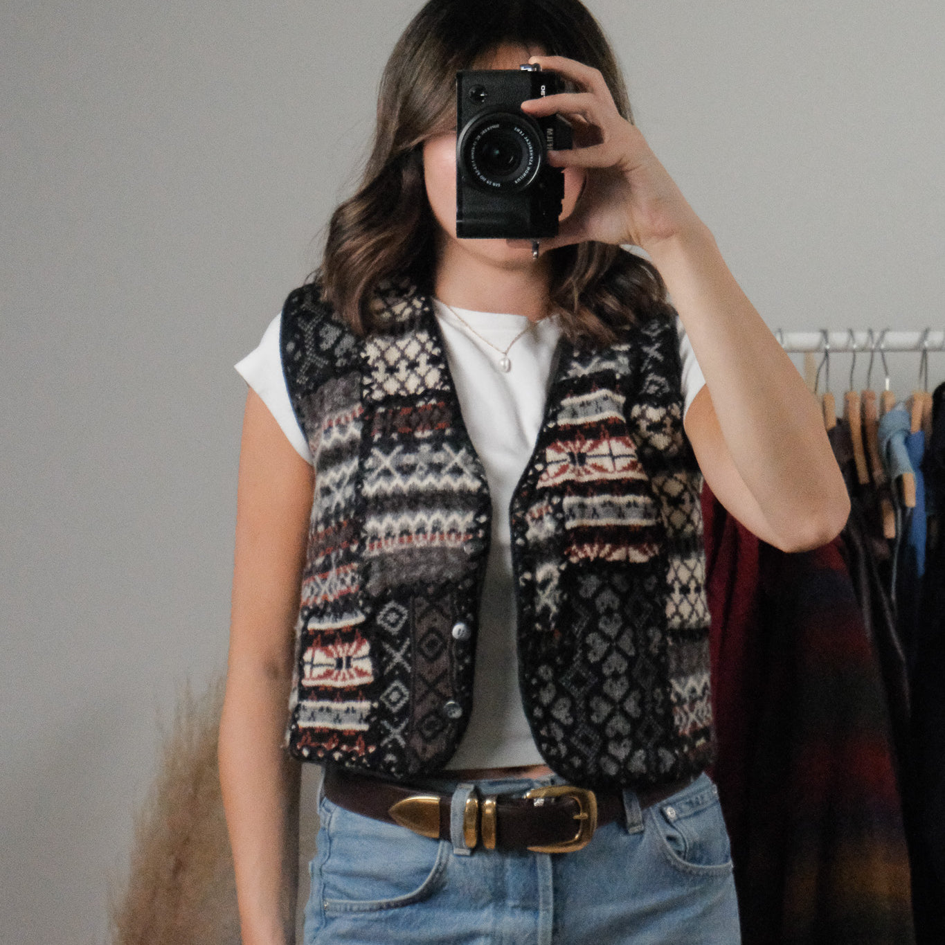 Vintage x Wool Patterned Cropped Vest (S)