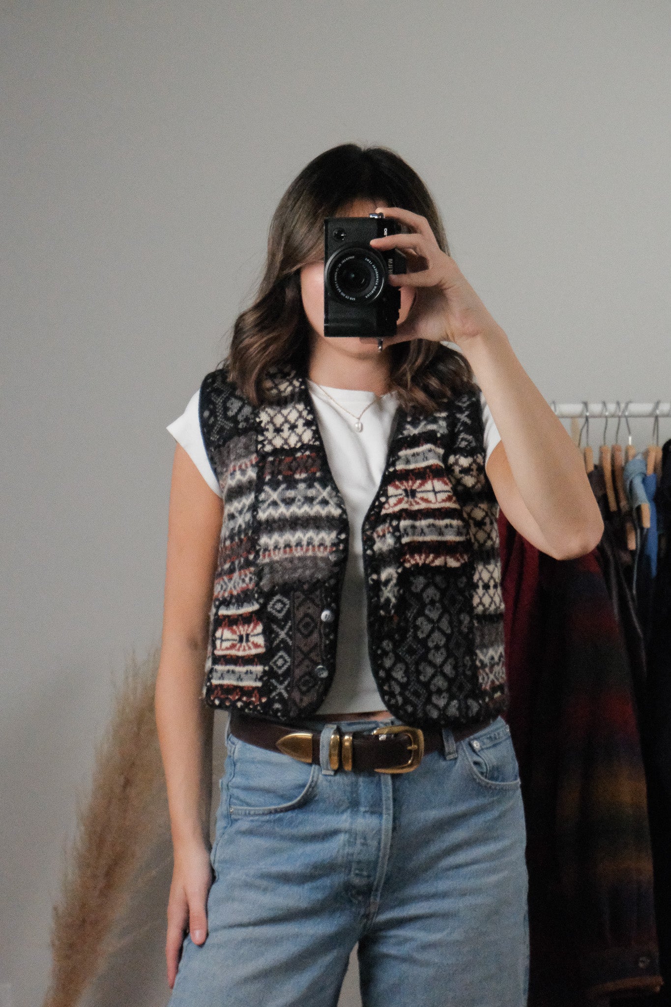 Vintage x Wool Patterned Cropped Vest (S)