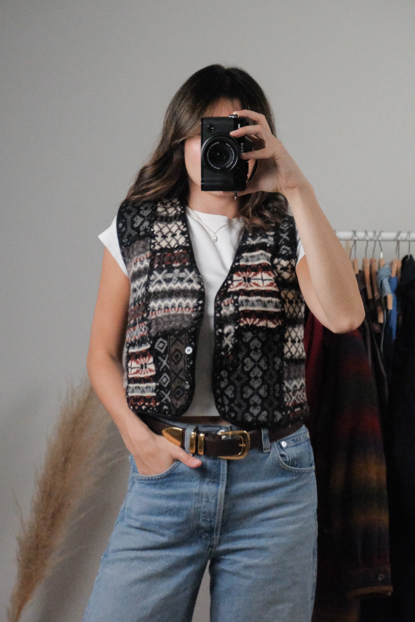 Vintage x Wool Patterned Cropped Vest (S)