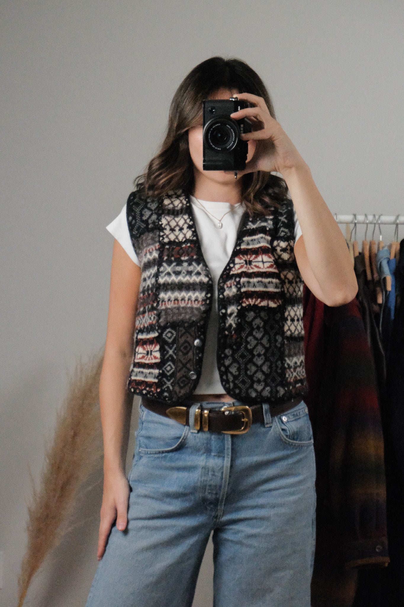 Vintage x Wool Patterned Cropped Vest (S)