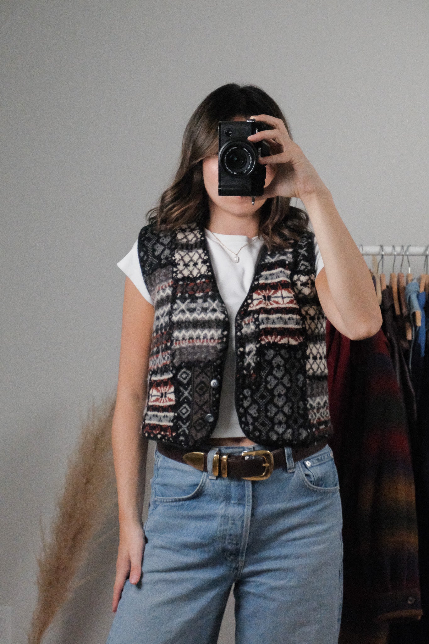 Vintage x Wool Patterned Cropped Vest (S)