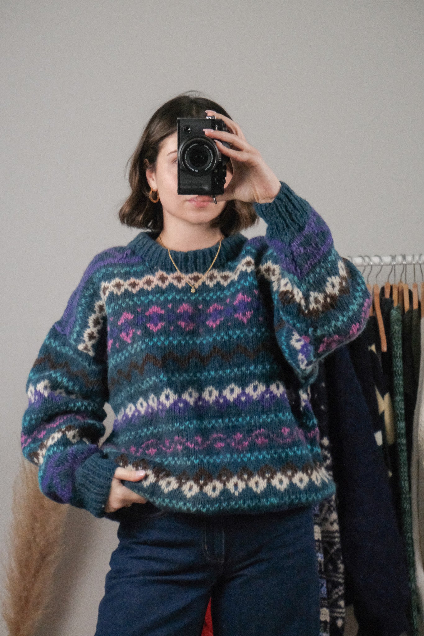 Made in Nepal x Vintage x Chunky Wool Patterned Sweter (L/XL)