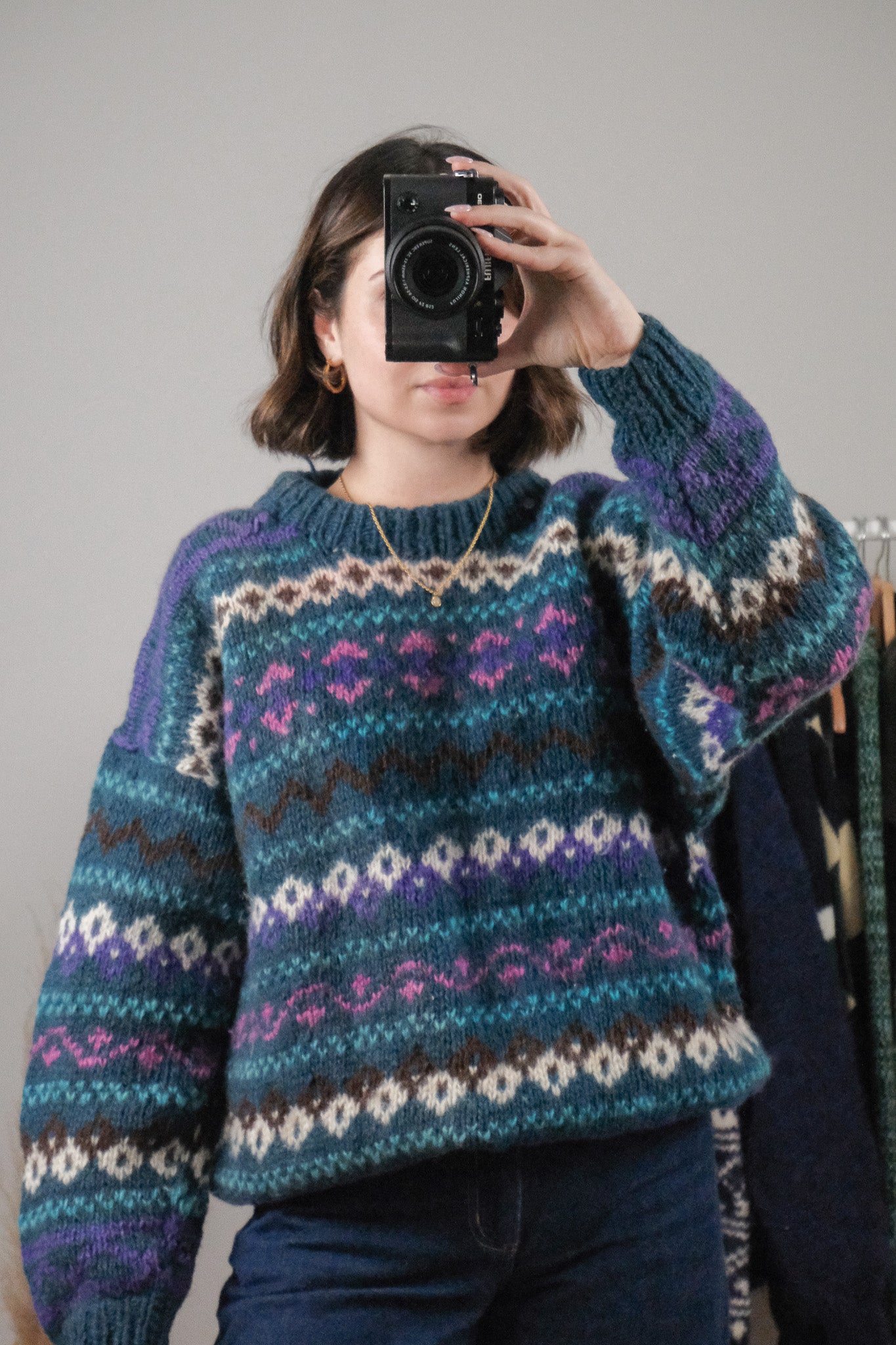 Made in Nepal x Vintage x Chunky Wool Patterned Sweter (L/XL)