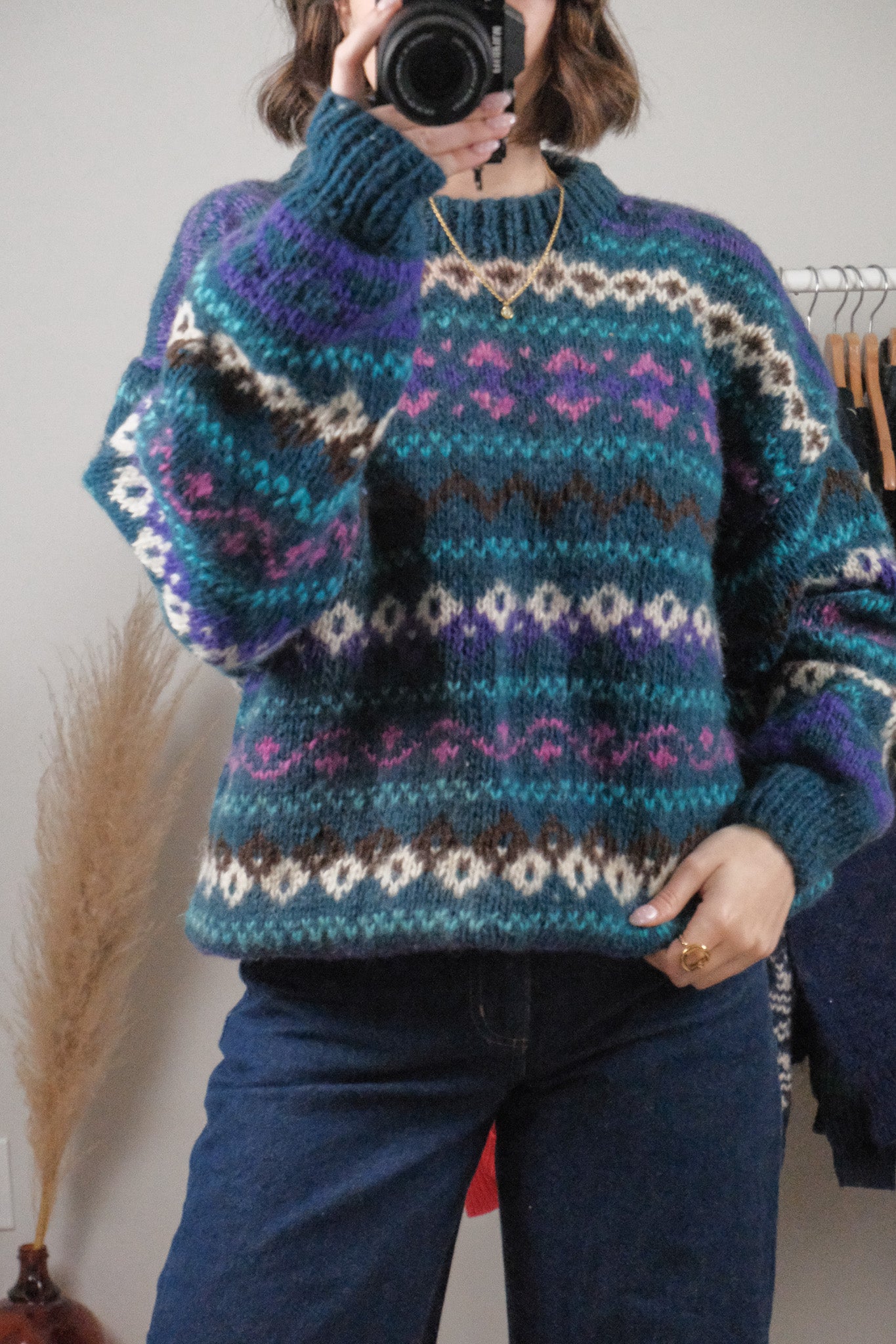 Made in Nepal x Vintage x Chunky Wool Patterned Sweter (L/XL)