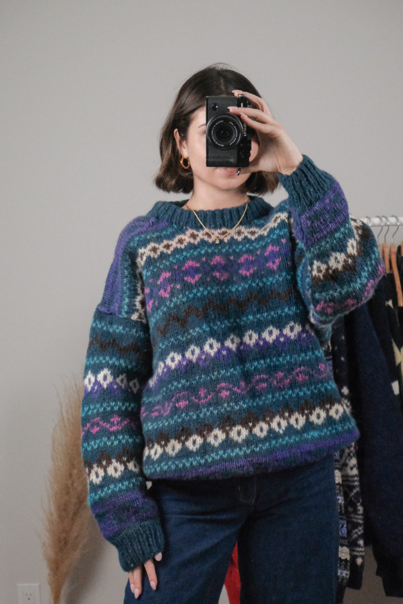 Made in Nepal x Vintage x Chunky Wool Patterned Sweter (L/XL)