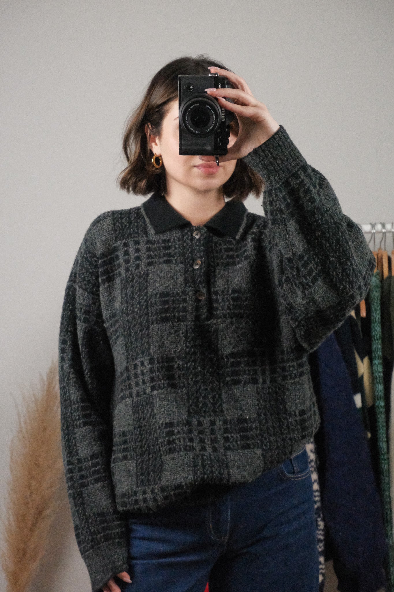Made in Italy x Vintage x Wool Blend Collard Pattered Sweater (L)