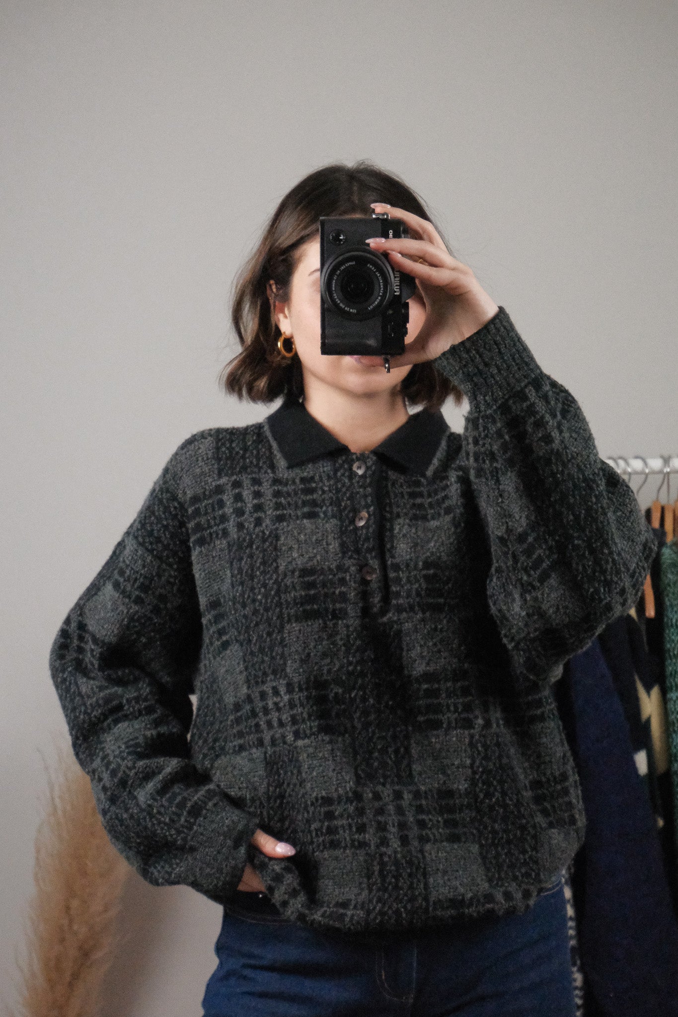Made in Italy x Vintage x Wool Blend Collard Pattered Sweater (L)
