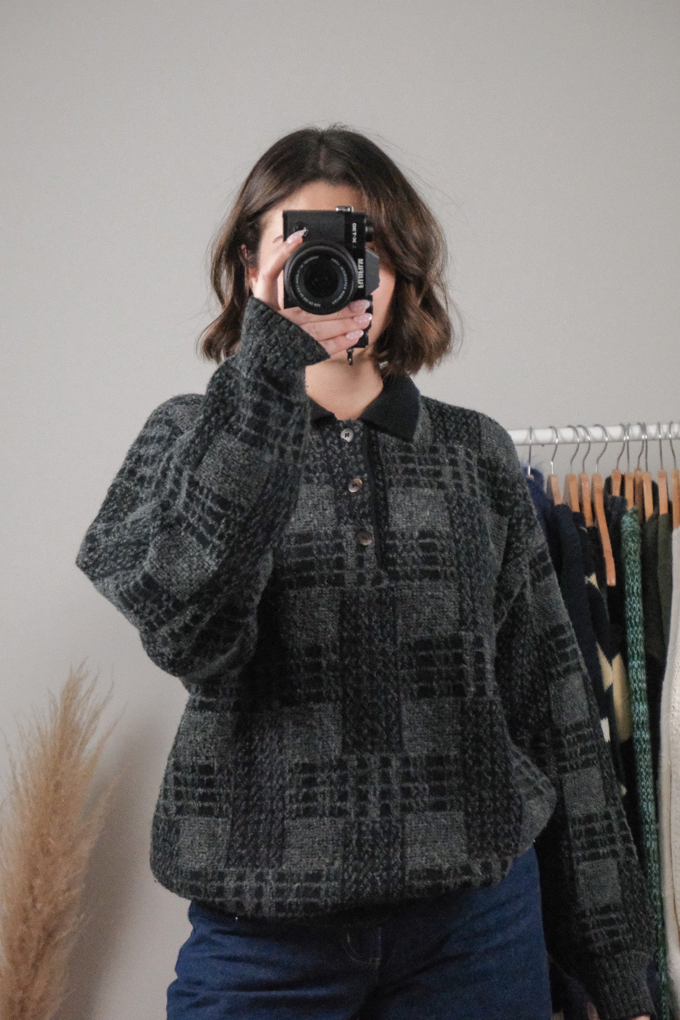 Made in Italy x Vintage x Wool Blend Collard Pattered Sweater (L)