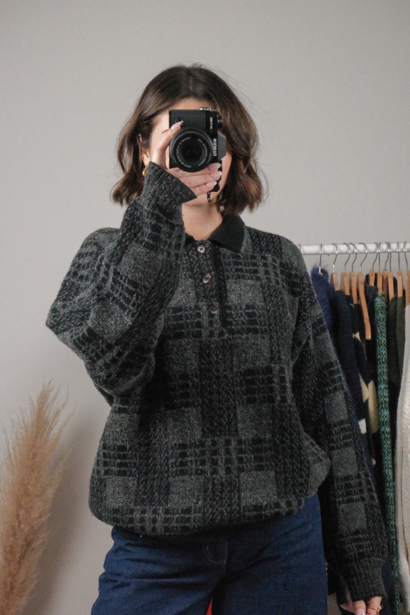 Made in Italy x Vintage x Wool Blend Collard Pattered Sweater (L)