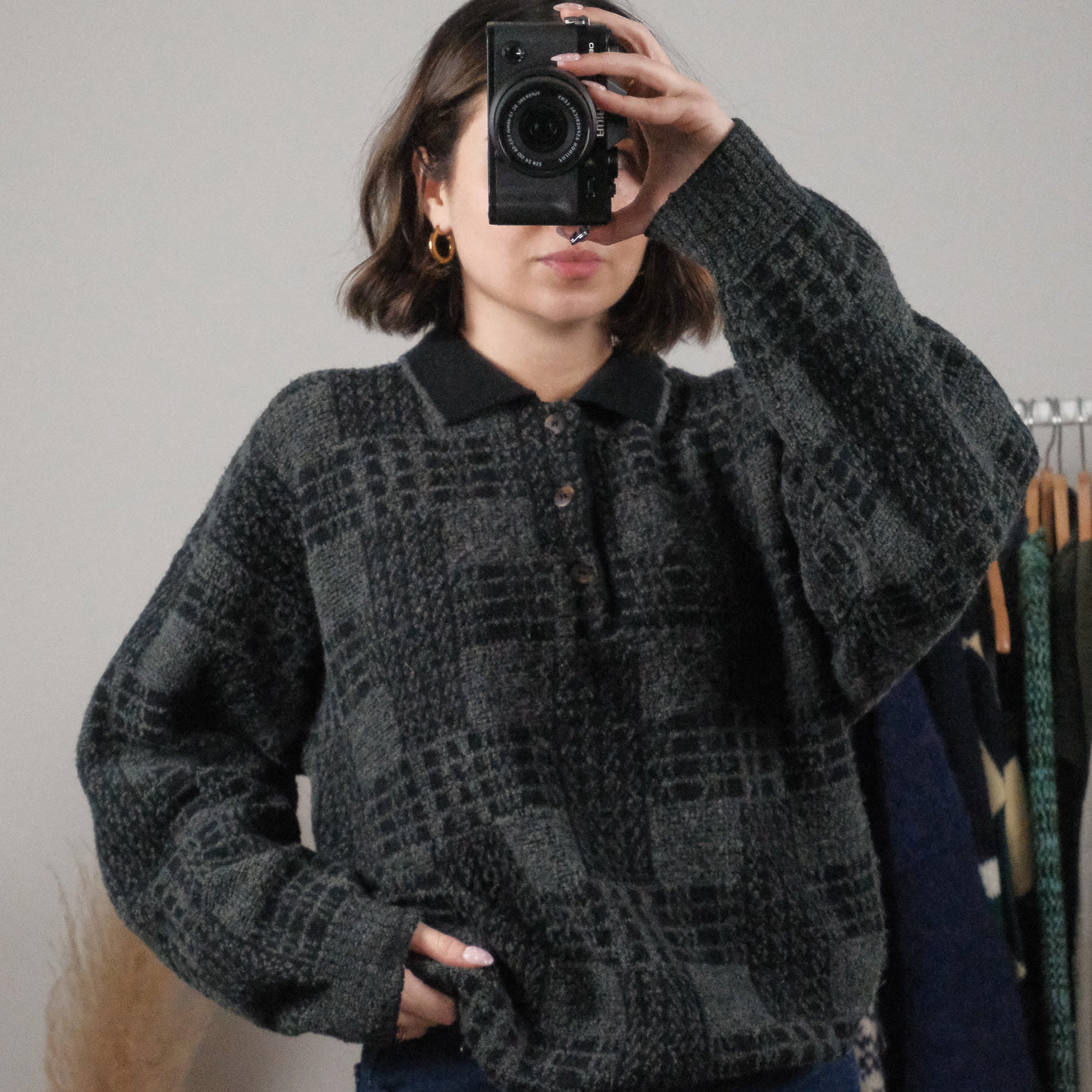 Made in Italy x Vintage x Wool Blend Collard Pattered Sweater (L)