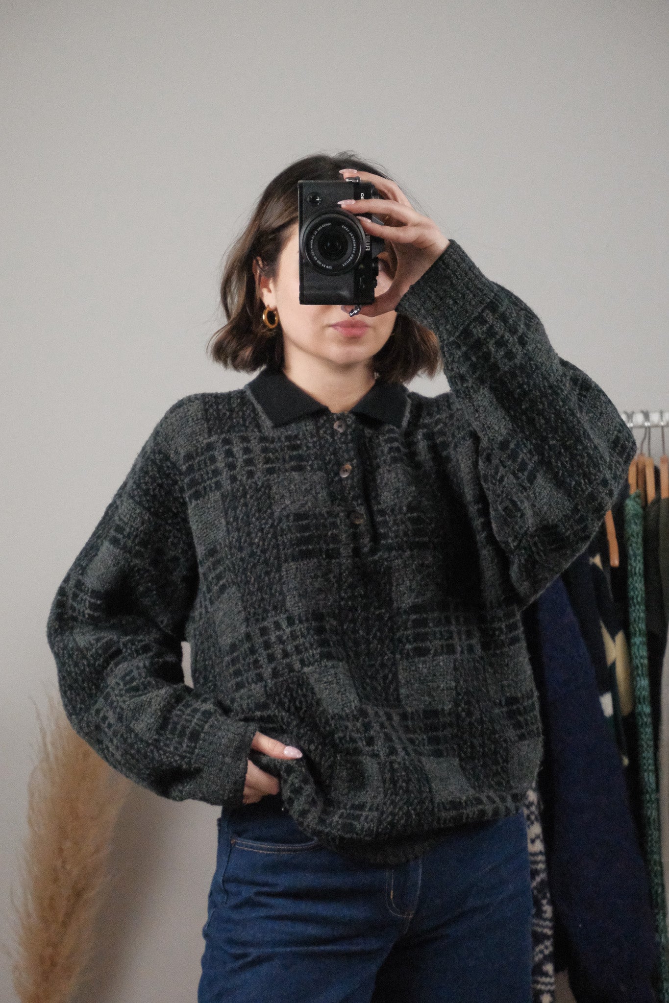 Made in Italy x Vintage x Wool Blend Collard Pattered Sweater (L)