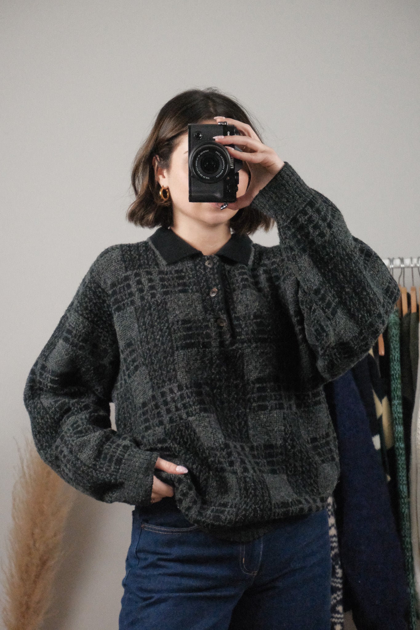 Made in Italy x Vintage x Wool Blend Collard Pattered Sweater (L)