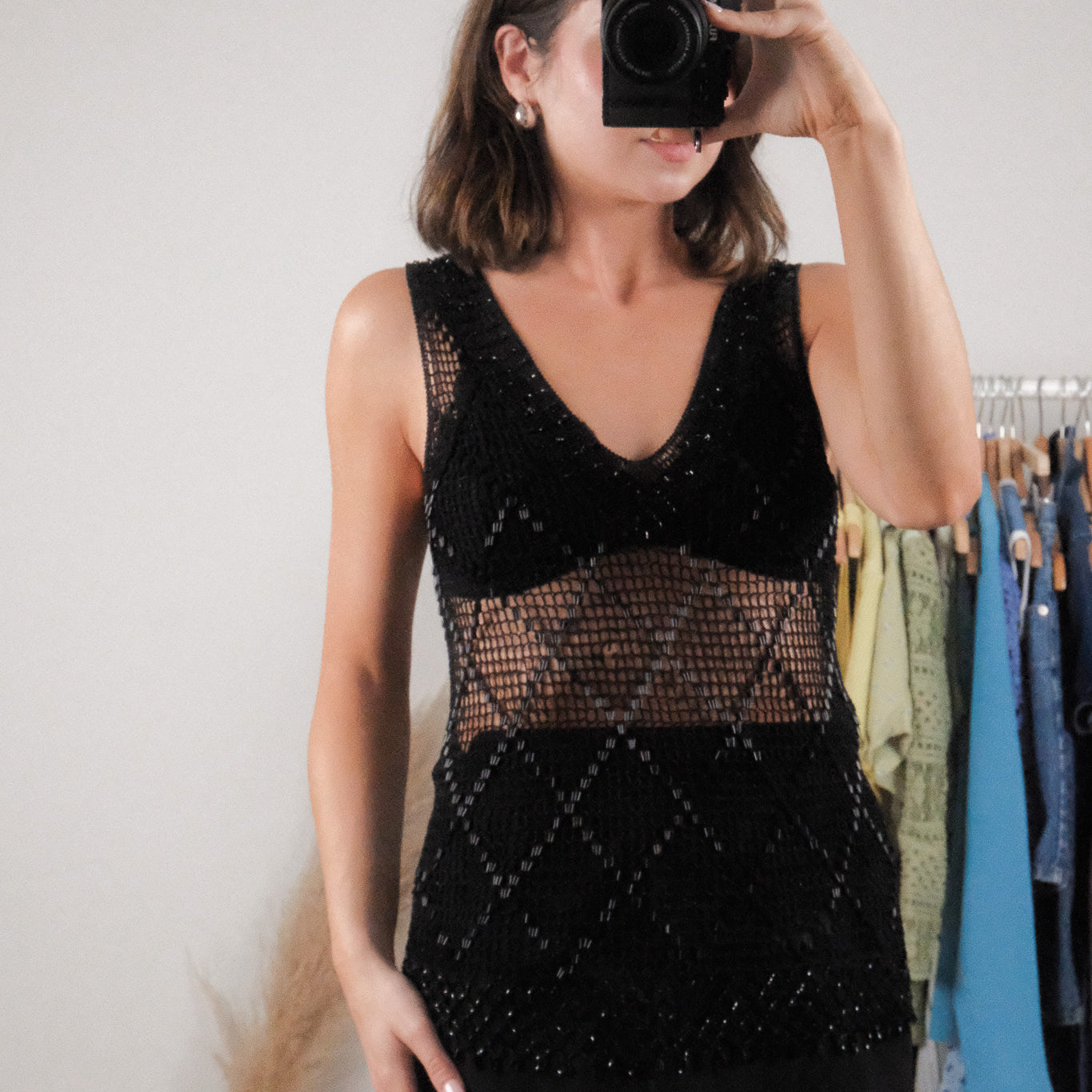 Vintage x Beaded Knit Sheer Top (S-L)