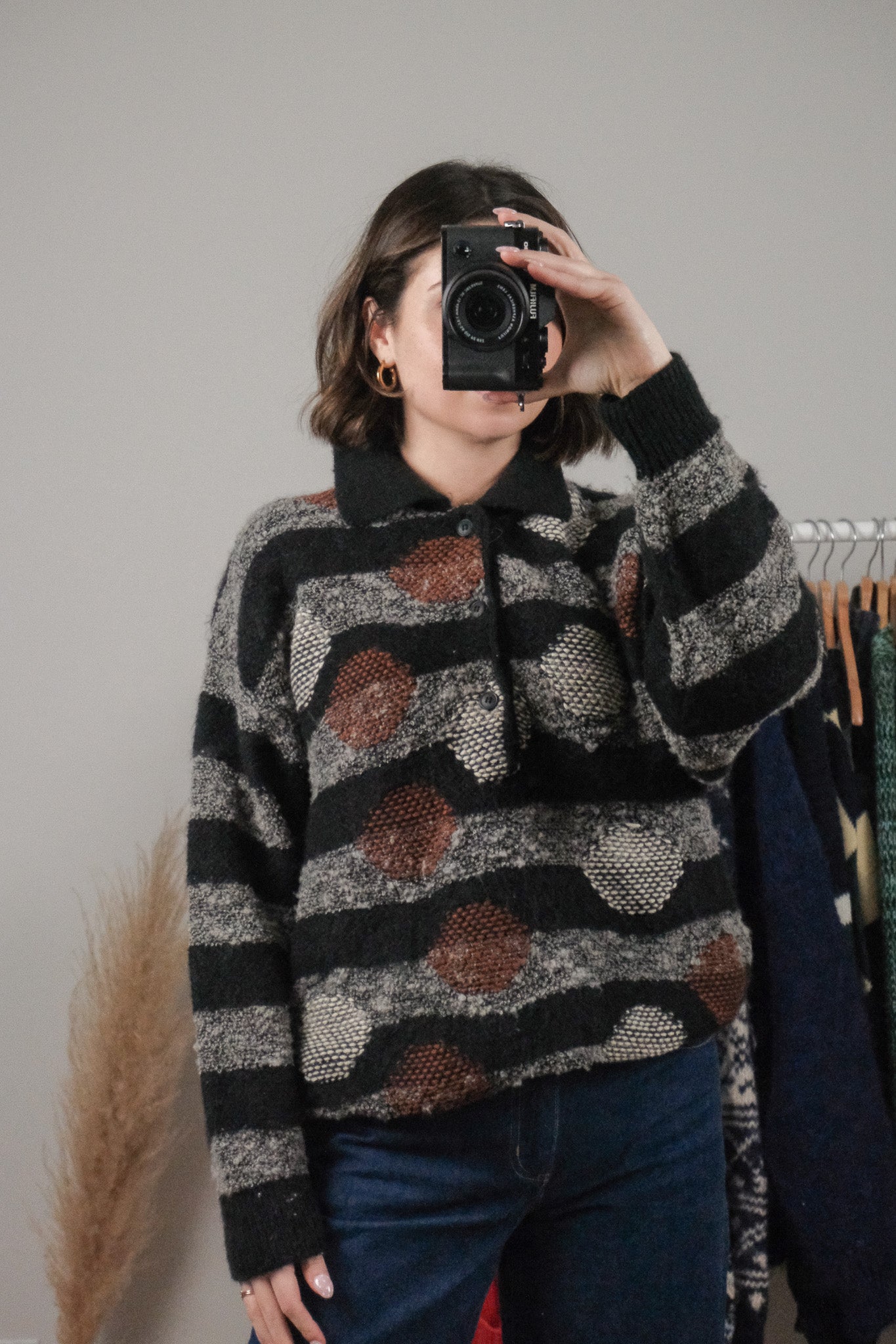 Made in Italy x Vintage x Wool/Mohair/Alpaca Blend Dots & Strips Knit (L)