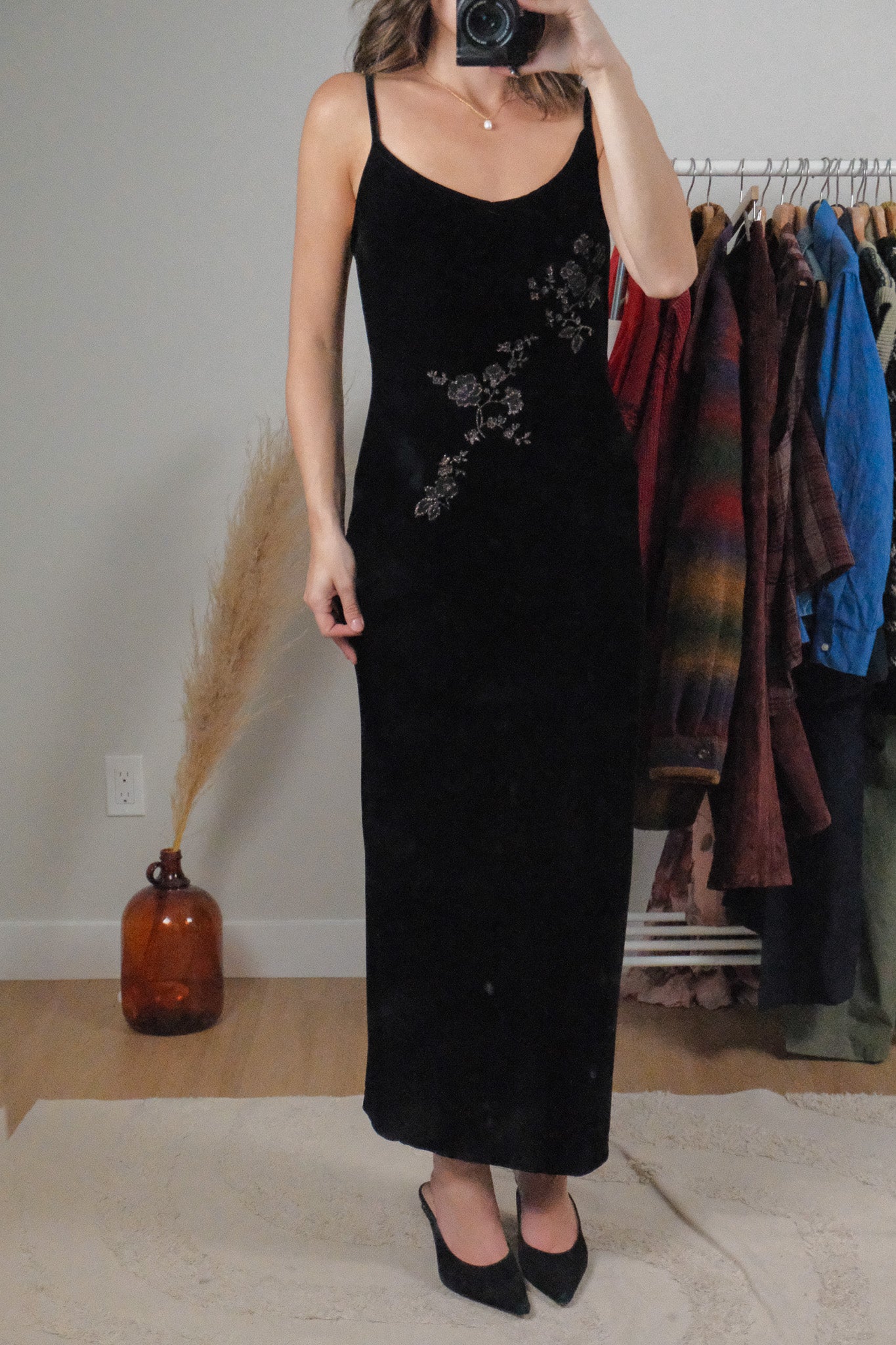 Made in USA x Vintage x Velvet Flower Maxi Dress (4-6)