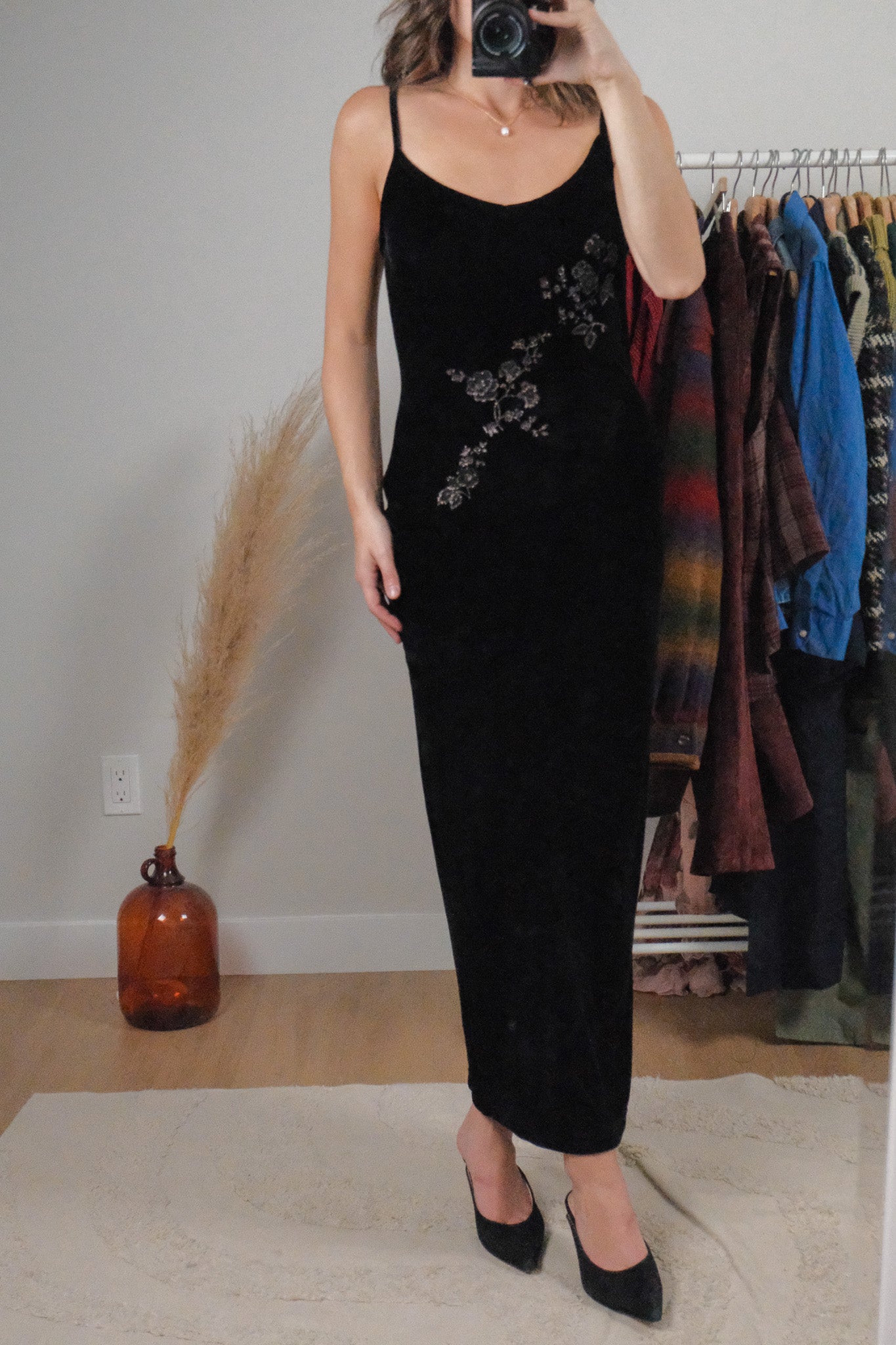 Made in USA x Vintage x Velvet Flower Maxi Dress (4-6)