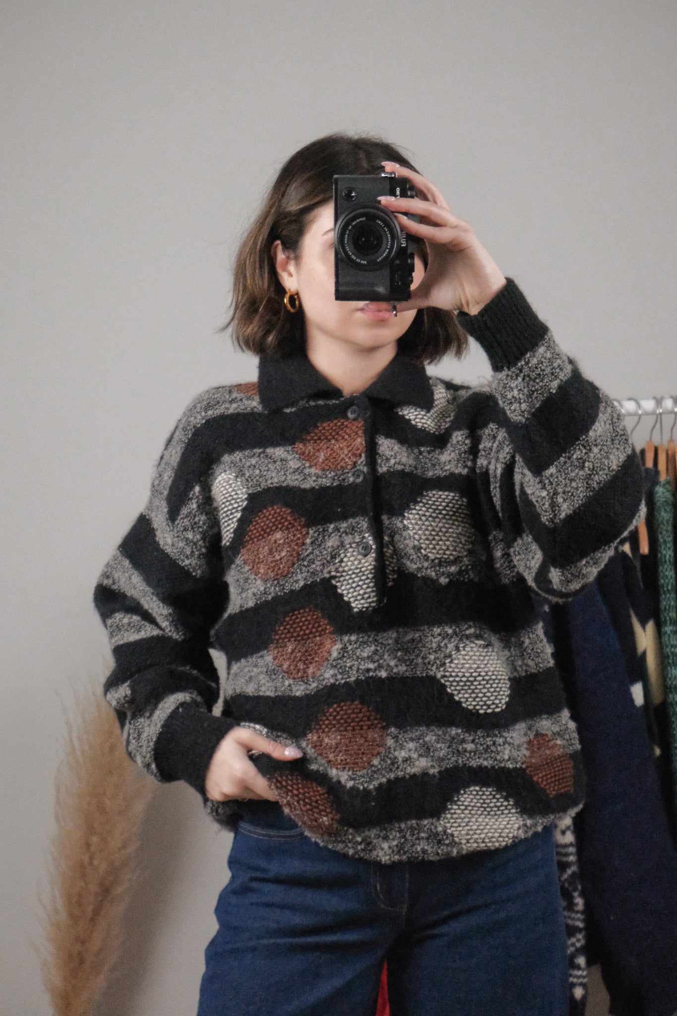 Made in Italy x Vintage x Wool/Mohair/Alpaca Blend Dots & Strips Knit (L)