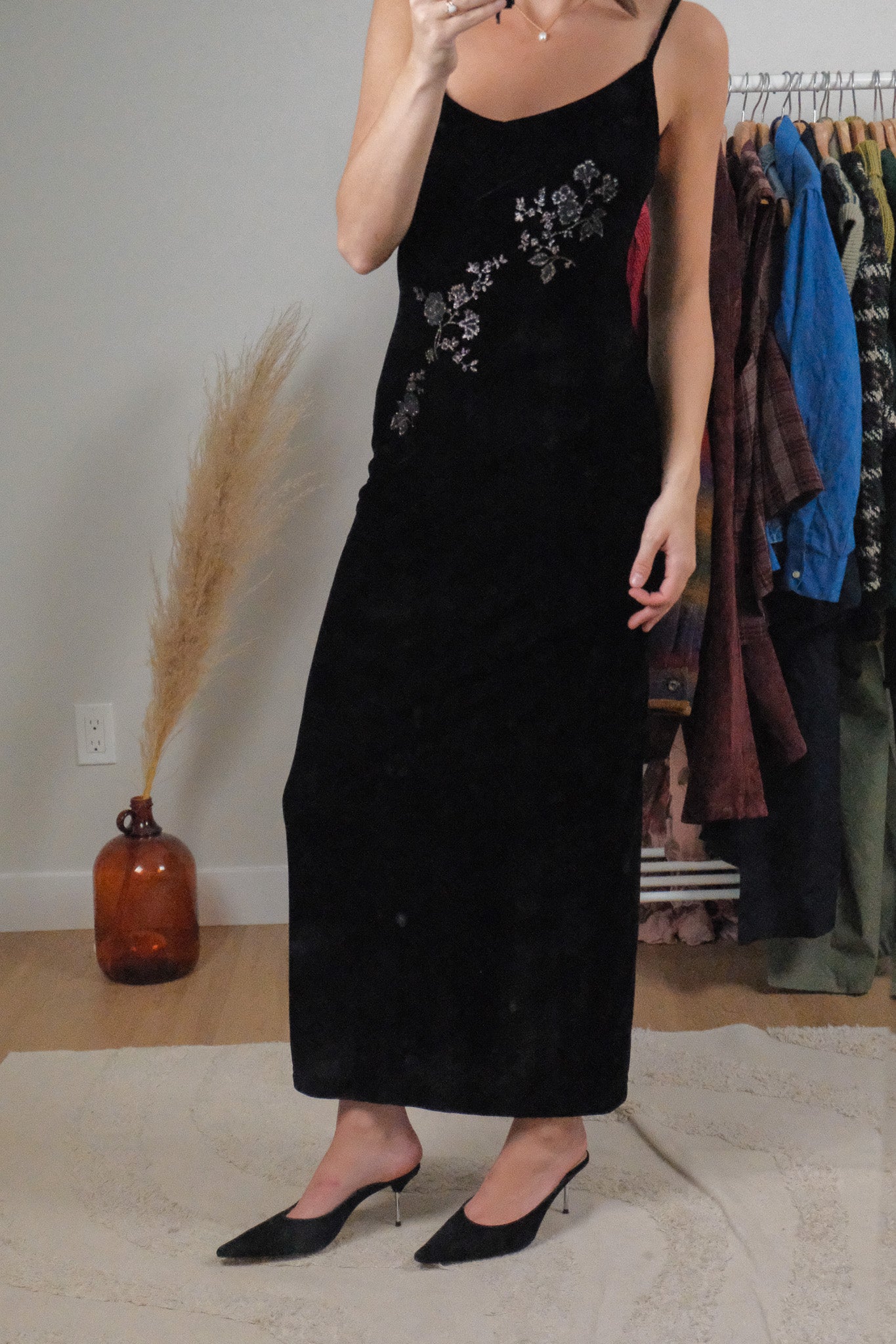 Made in USA x Vintage x Velvet Flower Maxi Dress (4-6)