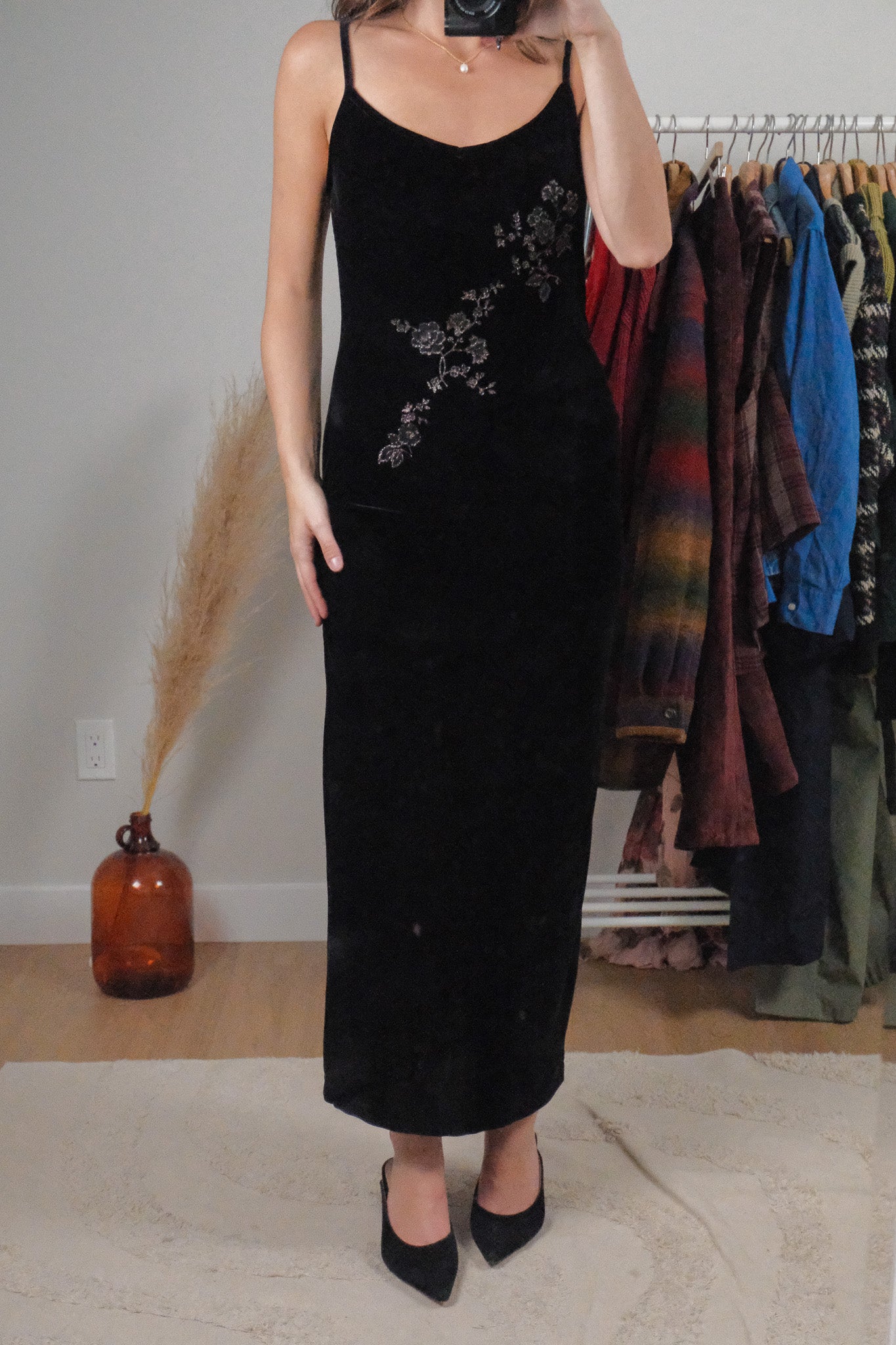 Made in USA x Vintage x Velvet Flower Maxi Dress (4-6)