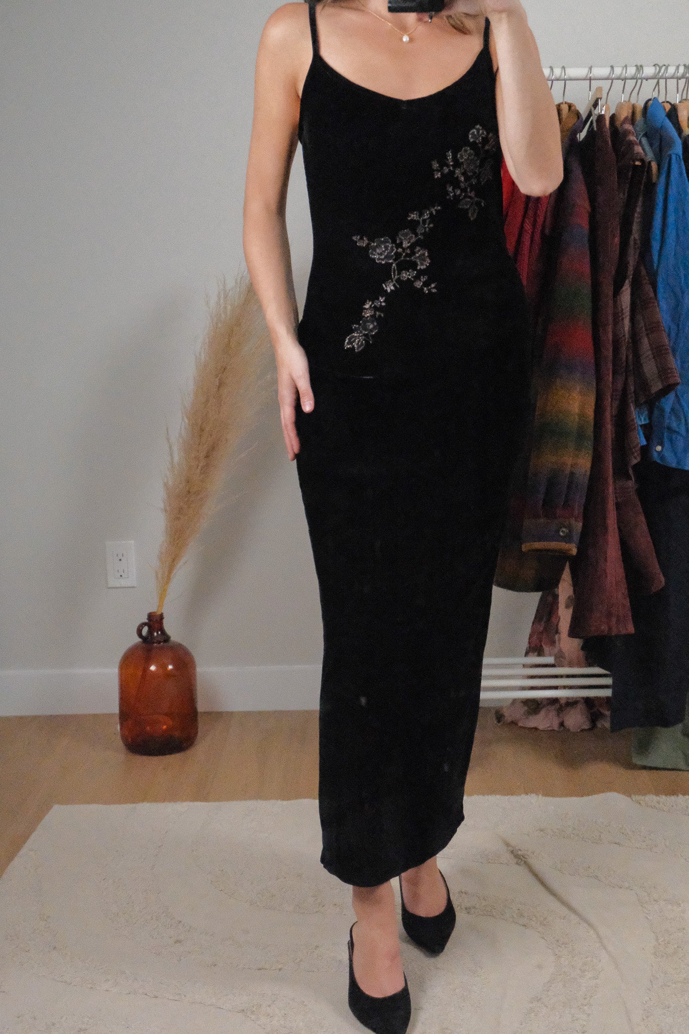 Made in USA x Vintage x Velvet Flower Maxi Dress (4-6)