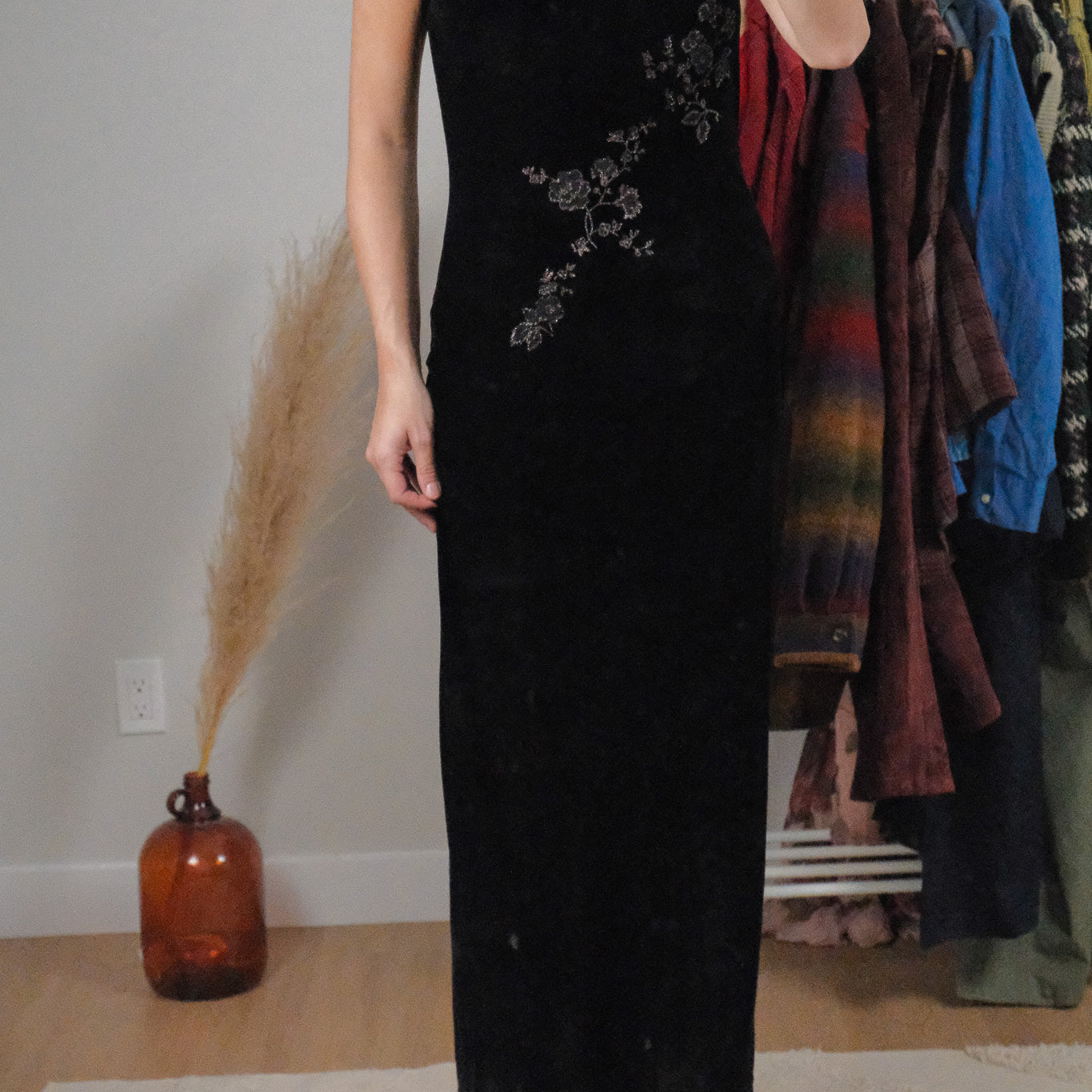 Made in USA x Vintage x Velvet Flower Maxi Dress (4-6)