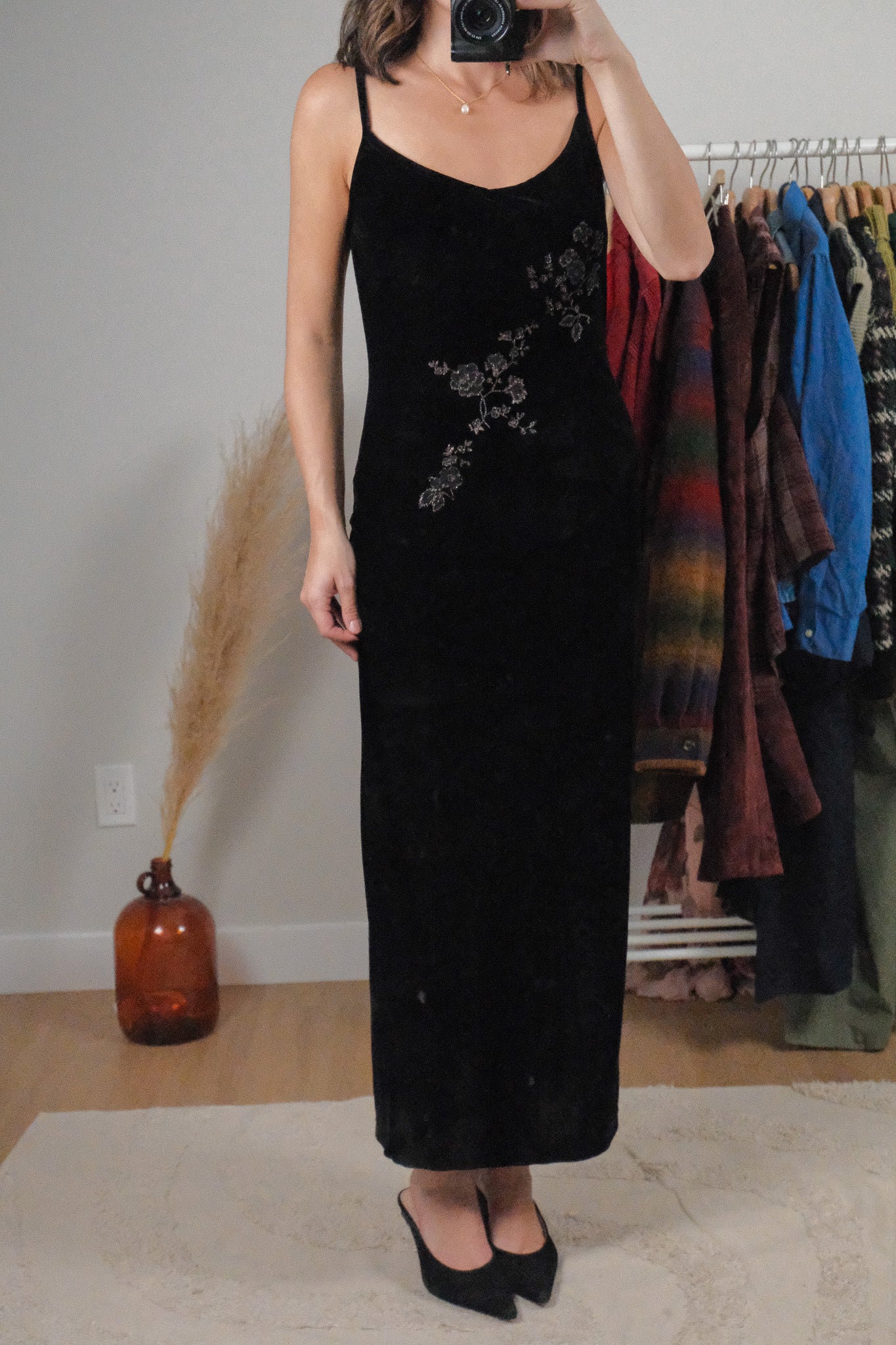 Made in USA x Vintage x Velvet Flower Maxi Dress (4-6)