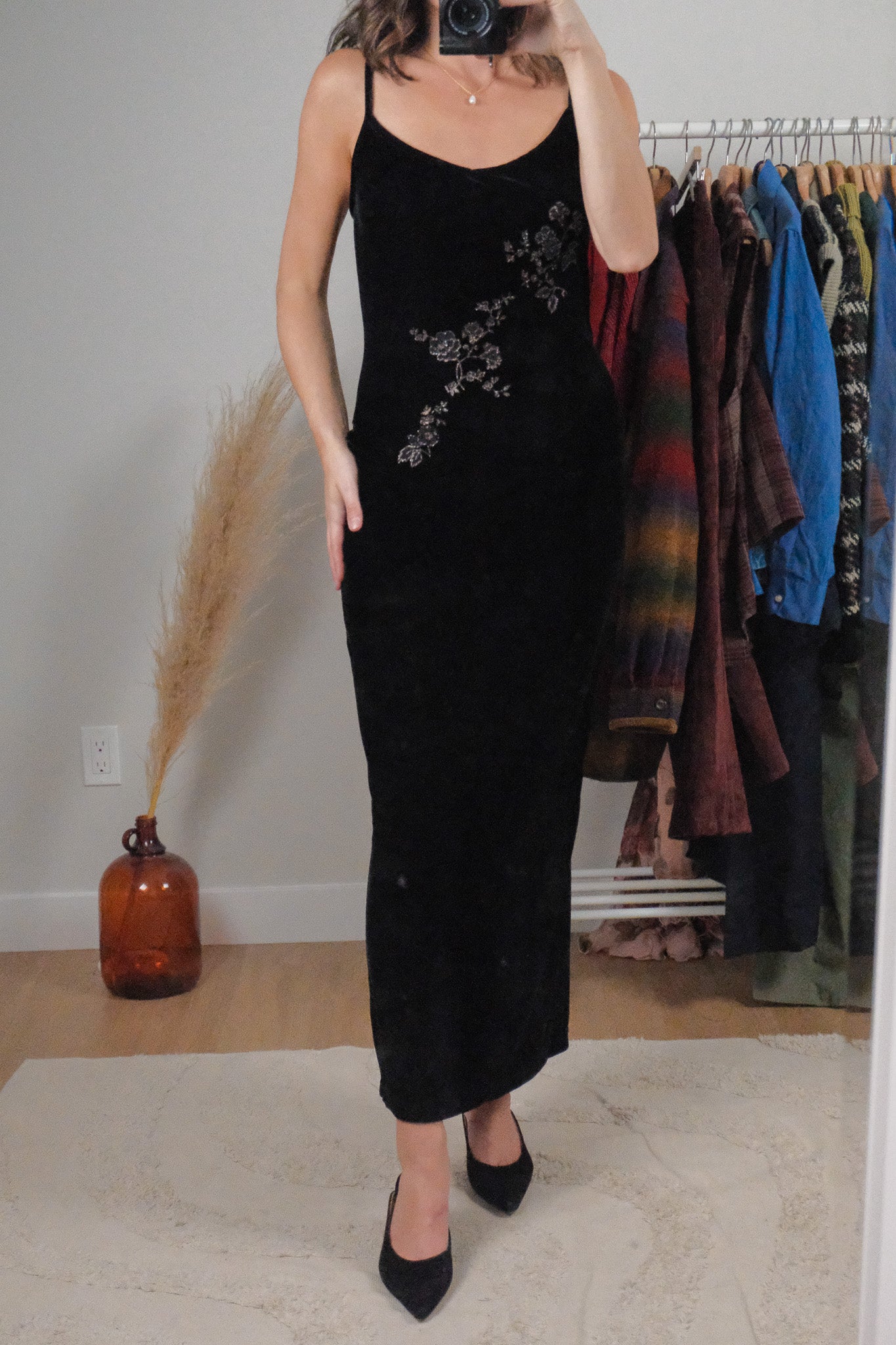 Made in USA x Vintage x Velvet Flower Maxi Dress (4-6)
