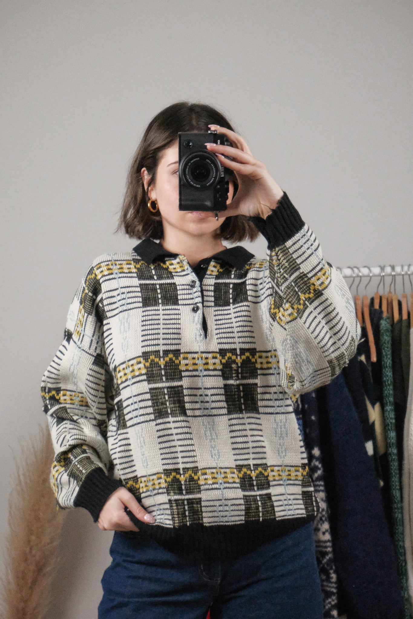 Made in England x Vintage x Collard Pattered Sweater (L)