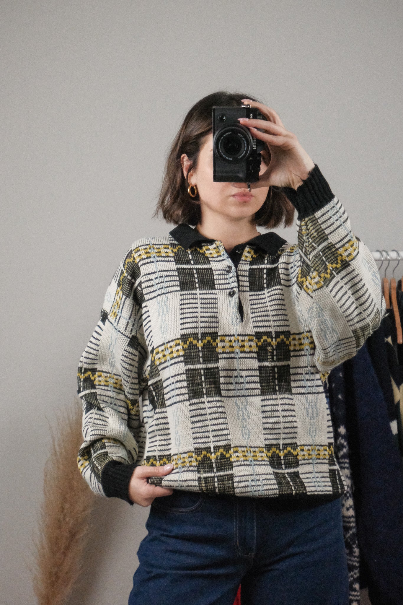 Made in England x Vintage x Collard Pattered Sweater (L)