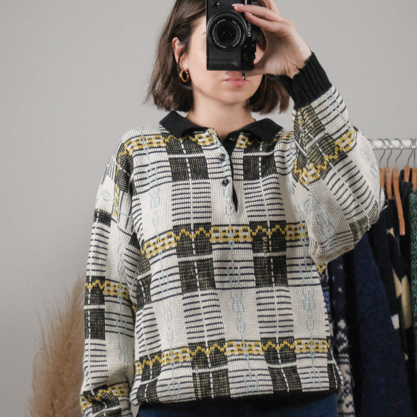 Made in England x Vintage x Collard Pattered Sweater (L)