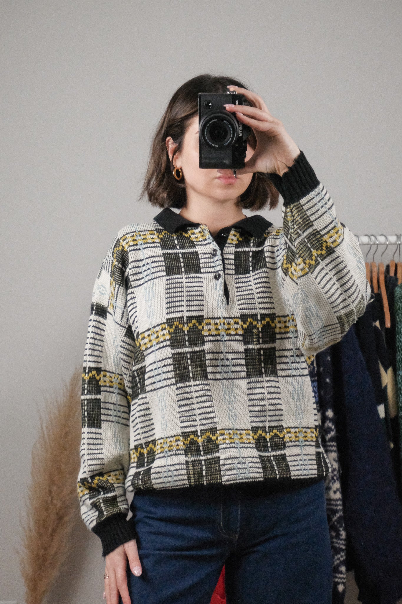 Made in England x Vintage x Collard Pattered Sweater (L)