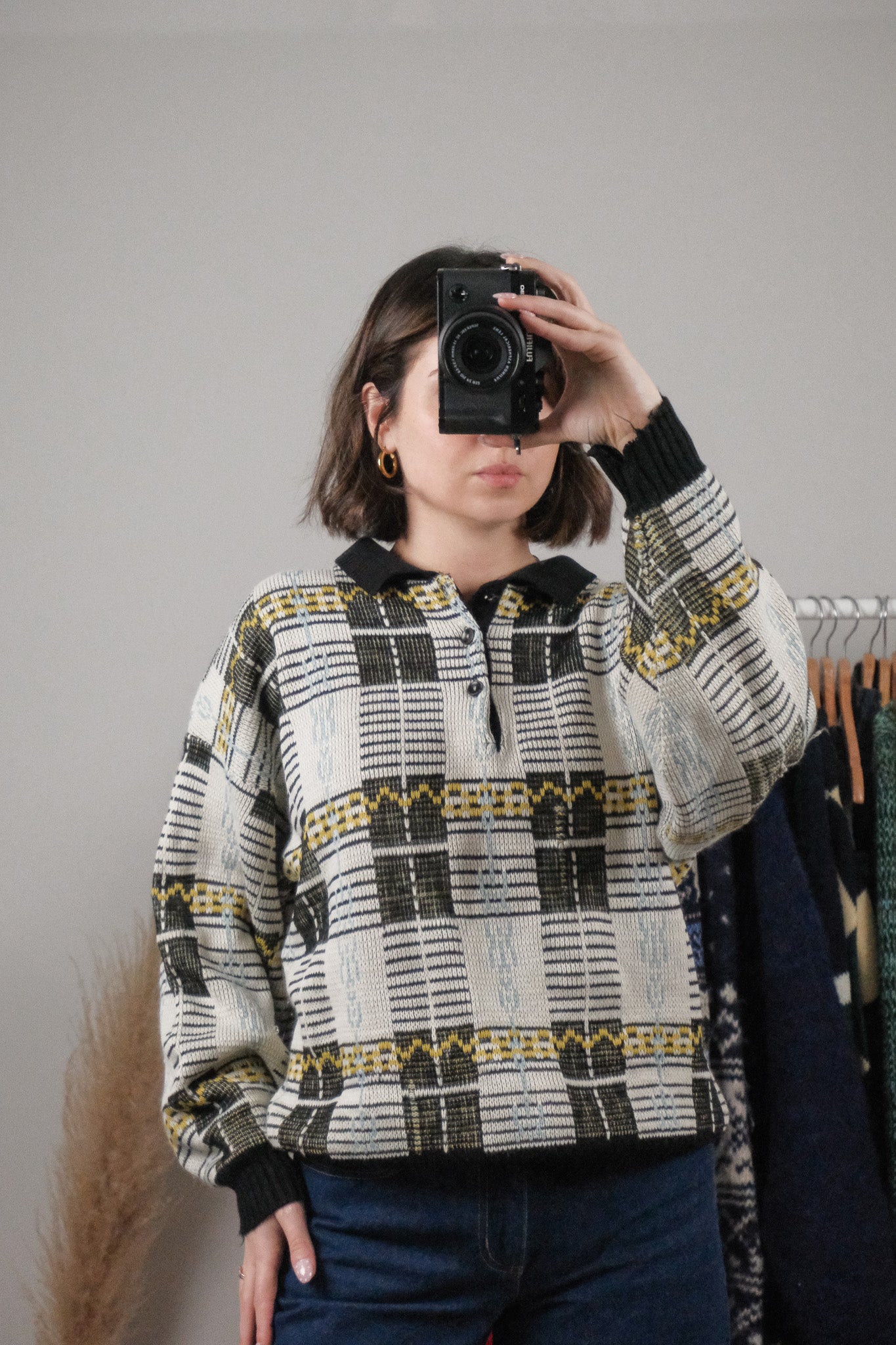 Made in England x Vintage x Collard Pattered Sweater (L)