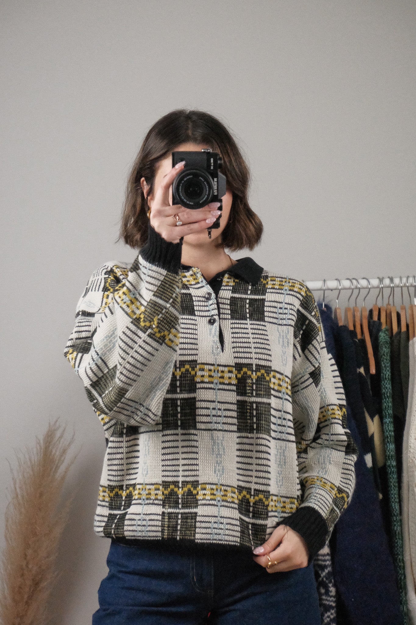 Made in England x Vintage x Collard Pattered Sweater (L)