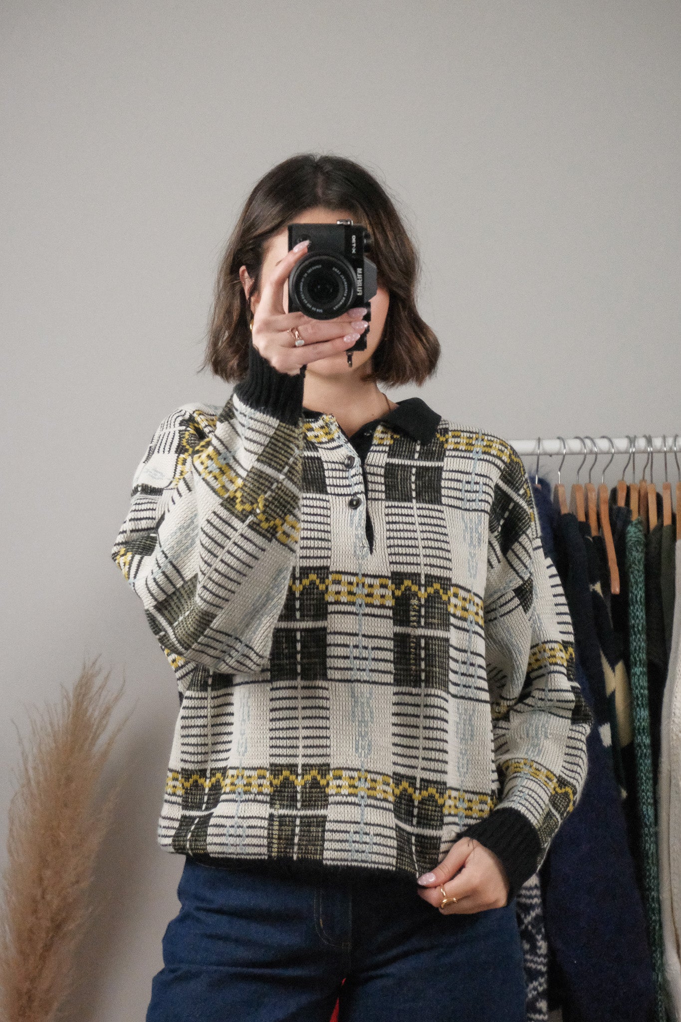 Made in England x Vintage x Collard Pattered Sweater (L)
