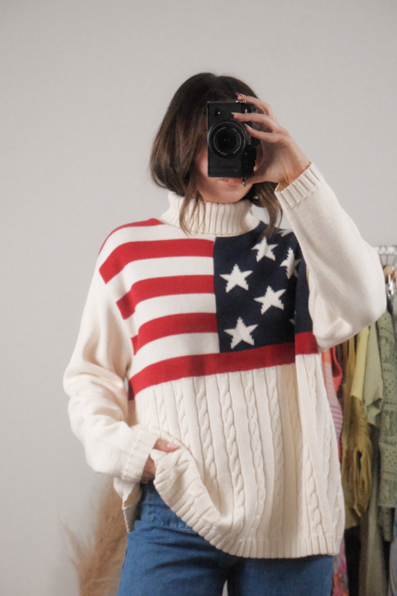 Made in Canada x Vintage x American Flag Cotton Turtleneck (S-XL)