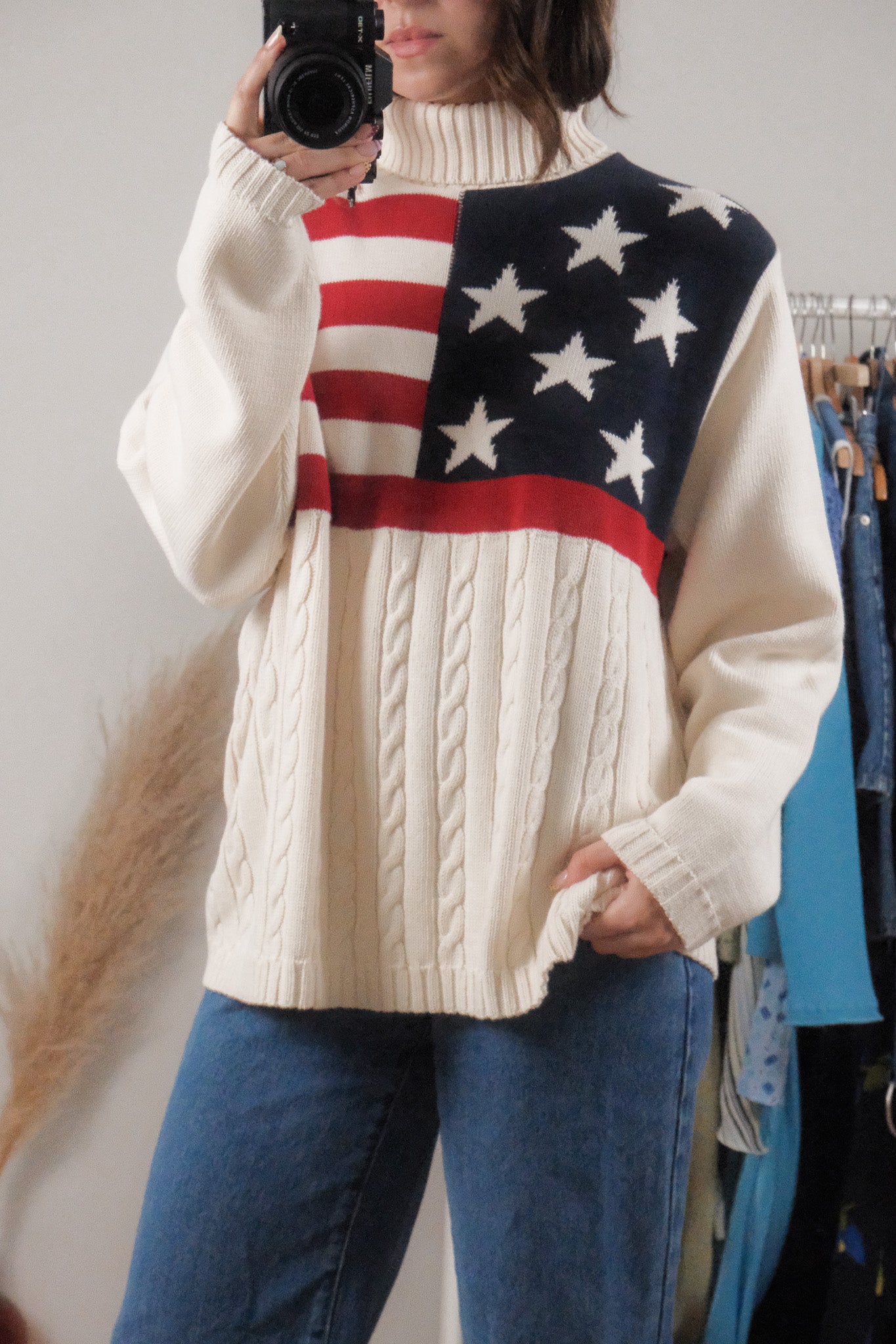 Made in Canada x Vintage x American Flag Chunky Turtleneck (S-XL)