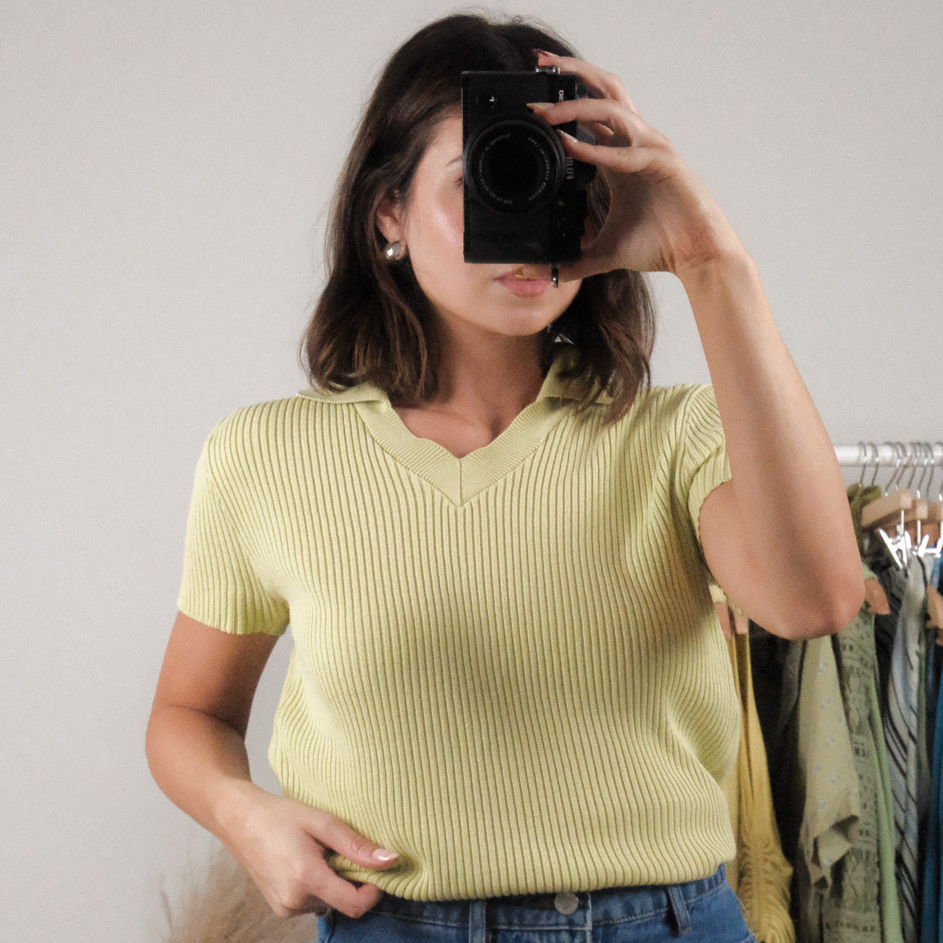 Made in Canada x Holt Renfrew x Cotton Collared Ribbed Top (L)