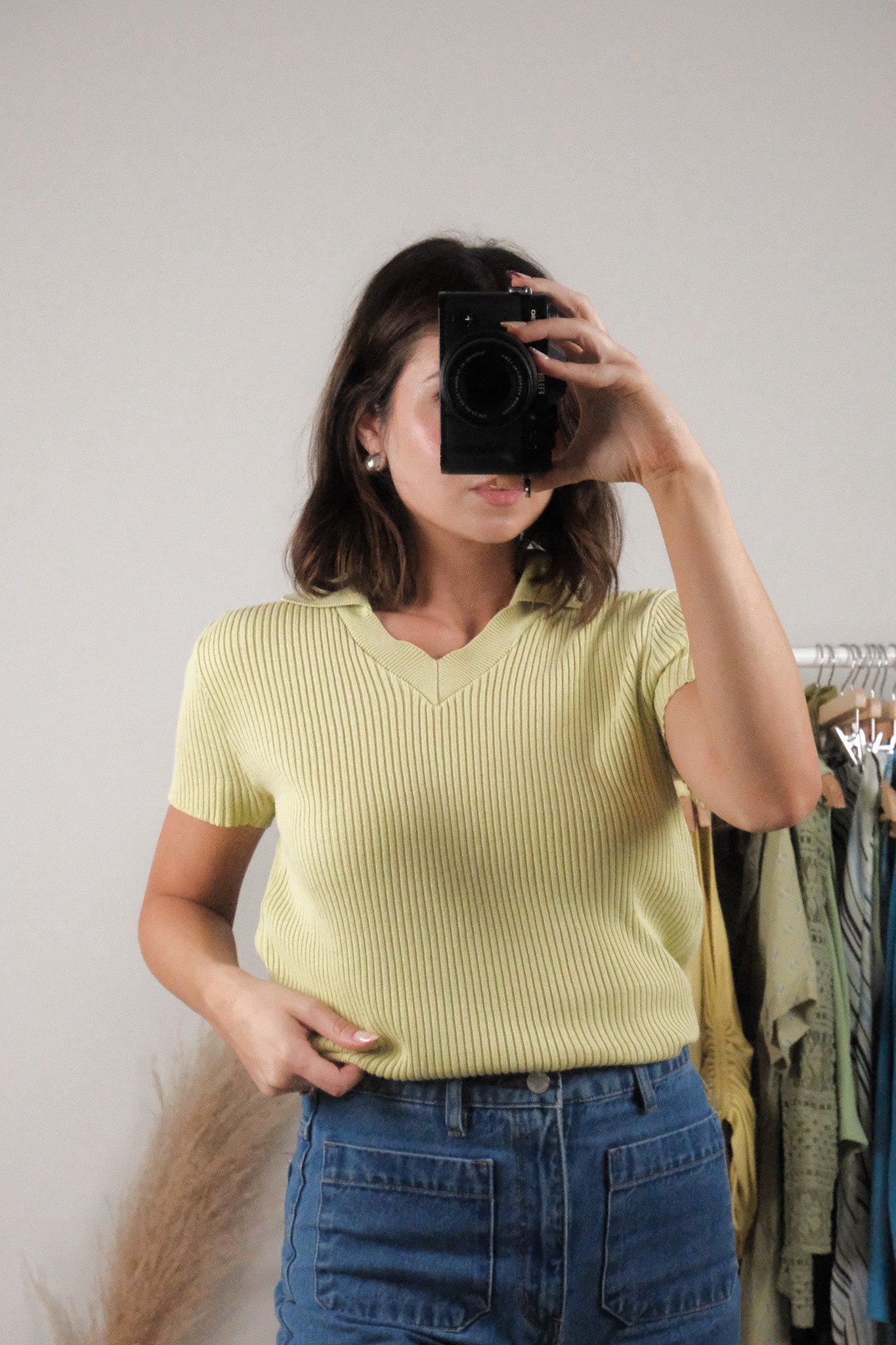 Made in Canada x Holt Renfrew x Cotton Collared Ribbed Top (L)